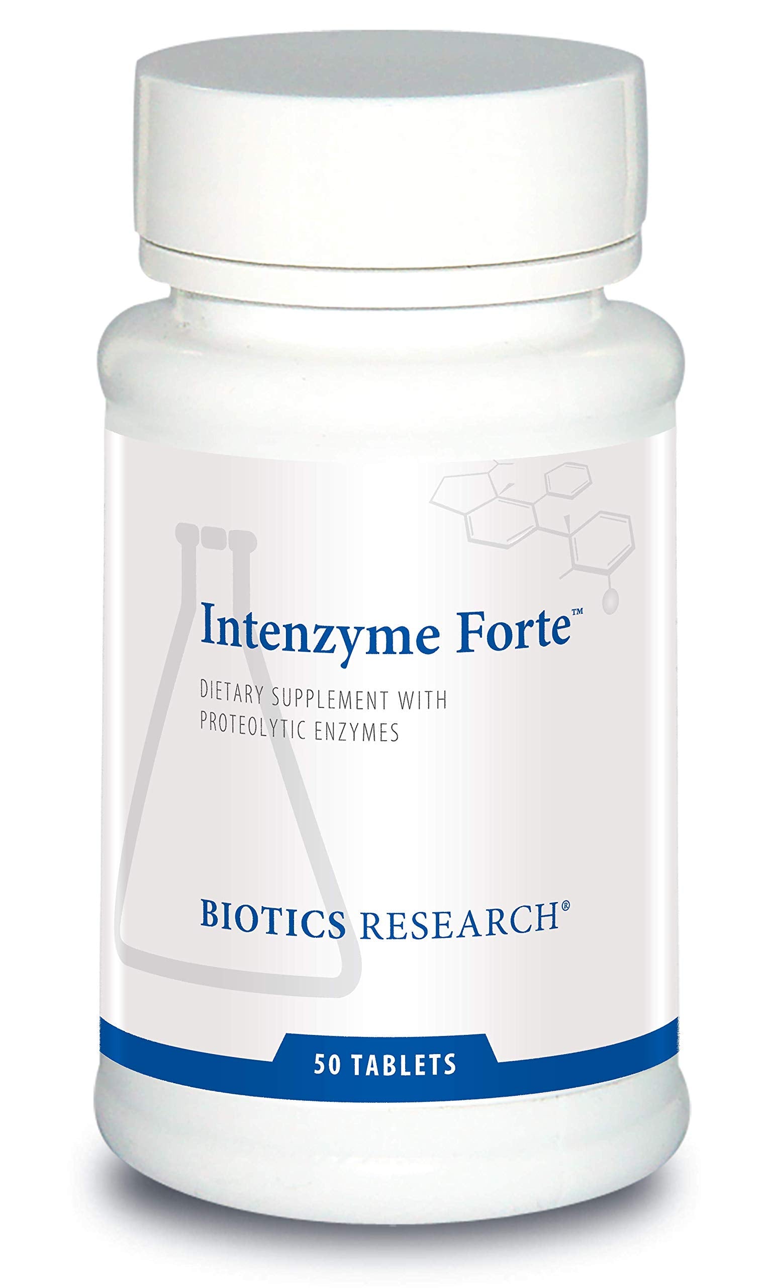 BIOTICS RESEARCH envase frontal mostrando Intenzyme Forte y conveniencia
