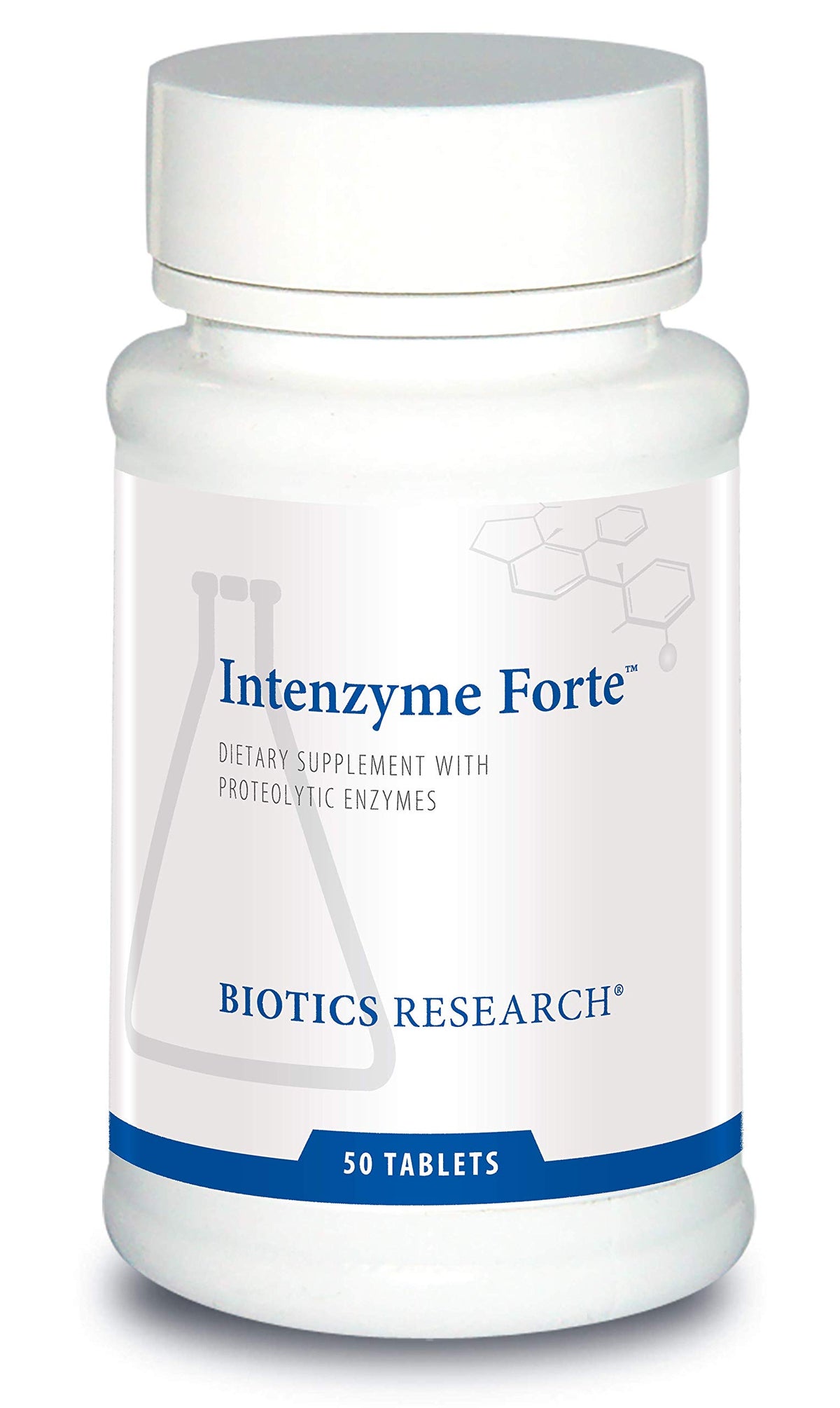 BIOTICS RESEARCH envase frontal mostrando Intenzyme Forte y conveniencia