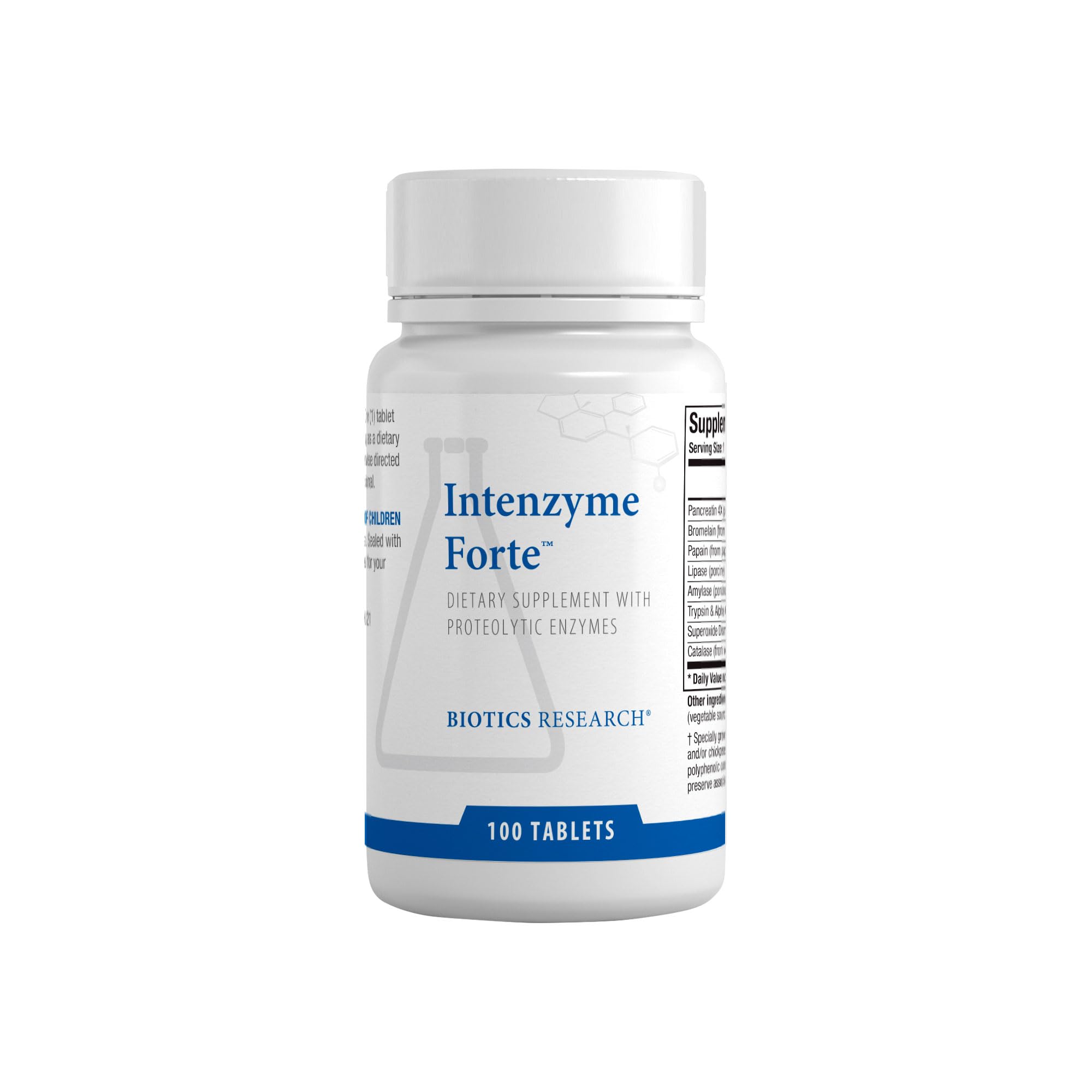 BIOTICS RESEARCH envase Intenzyme Forte frontal con diseño claro y confianza