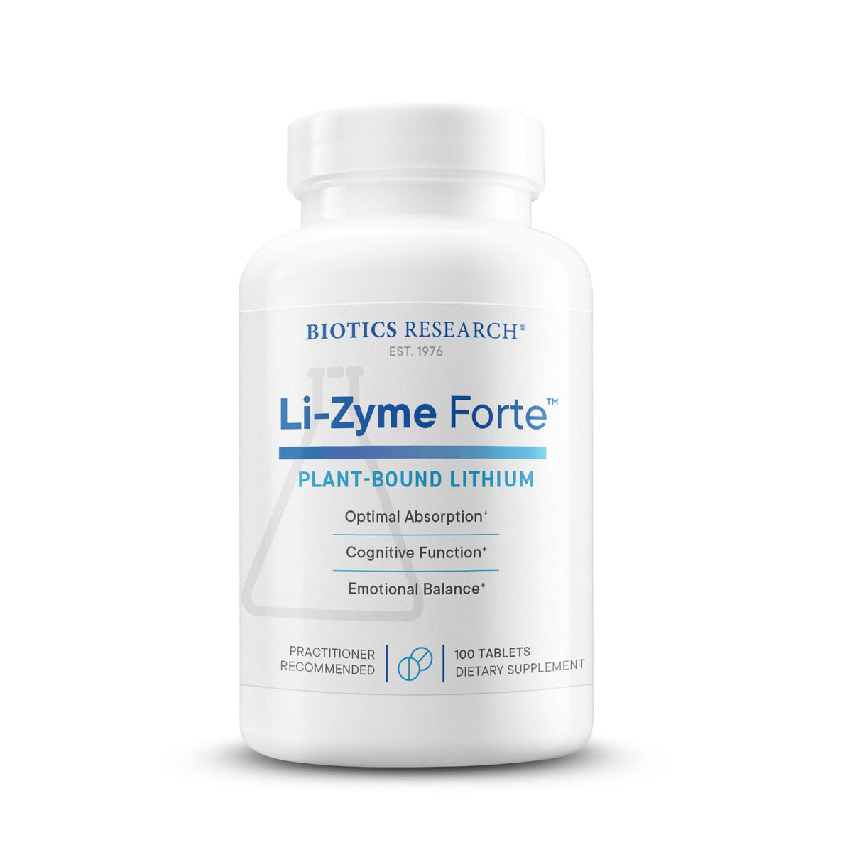 BIOTICS RESEARCH frasco Li Zyme Forte mostrando diseño y claridad