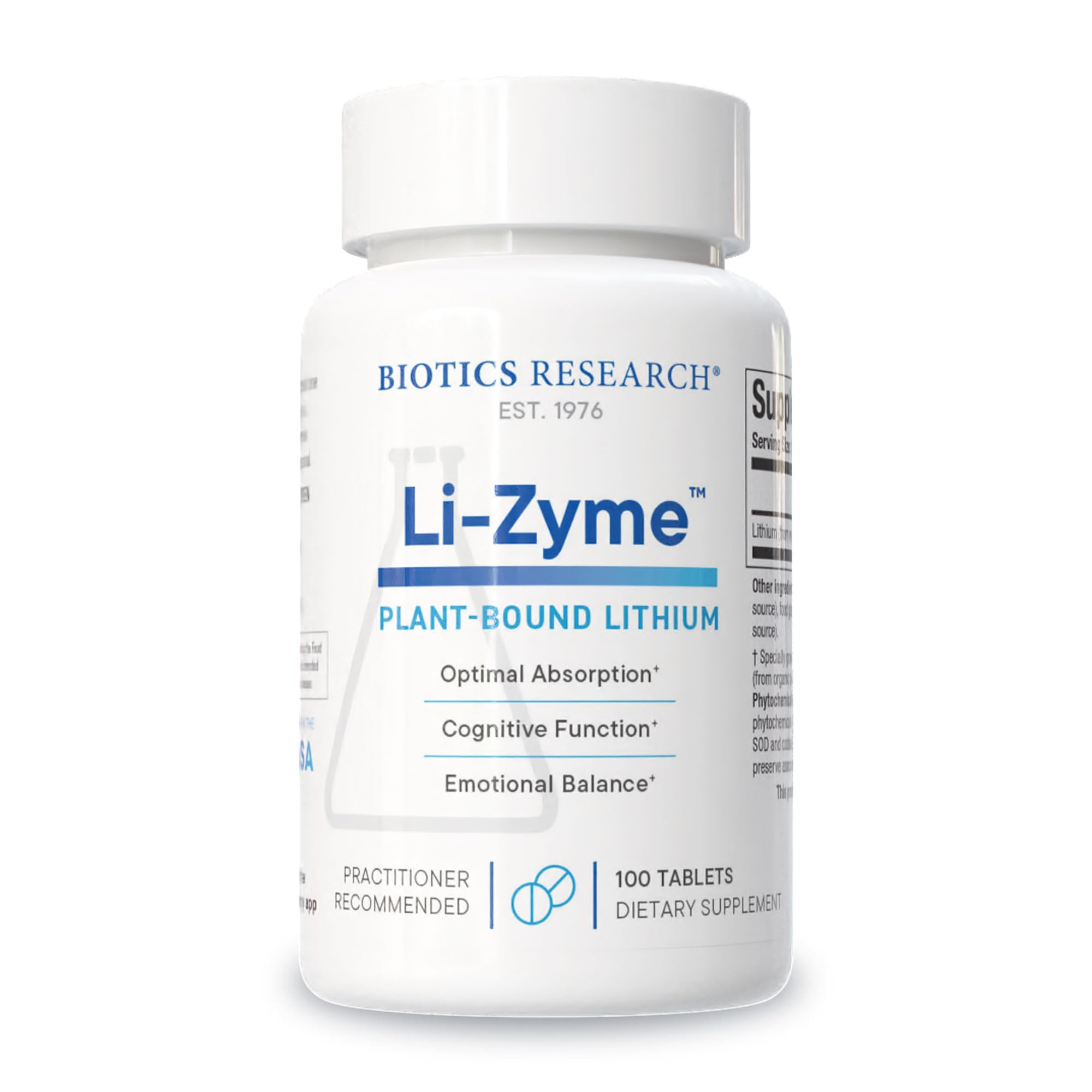 BIOTICS RESEARCH envase frontal de Li-Zyme mostrando presentación y beneficio cerebral
