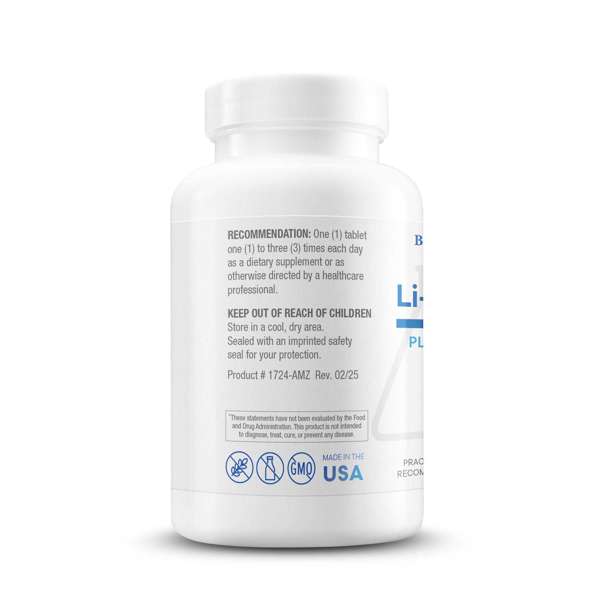 BIOTICS RESEARCH tableta Li Zyme Forte en mano para tamaño y dosificación