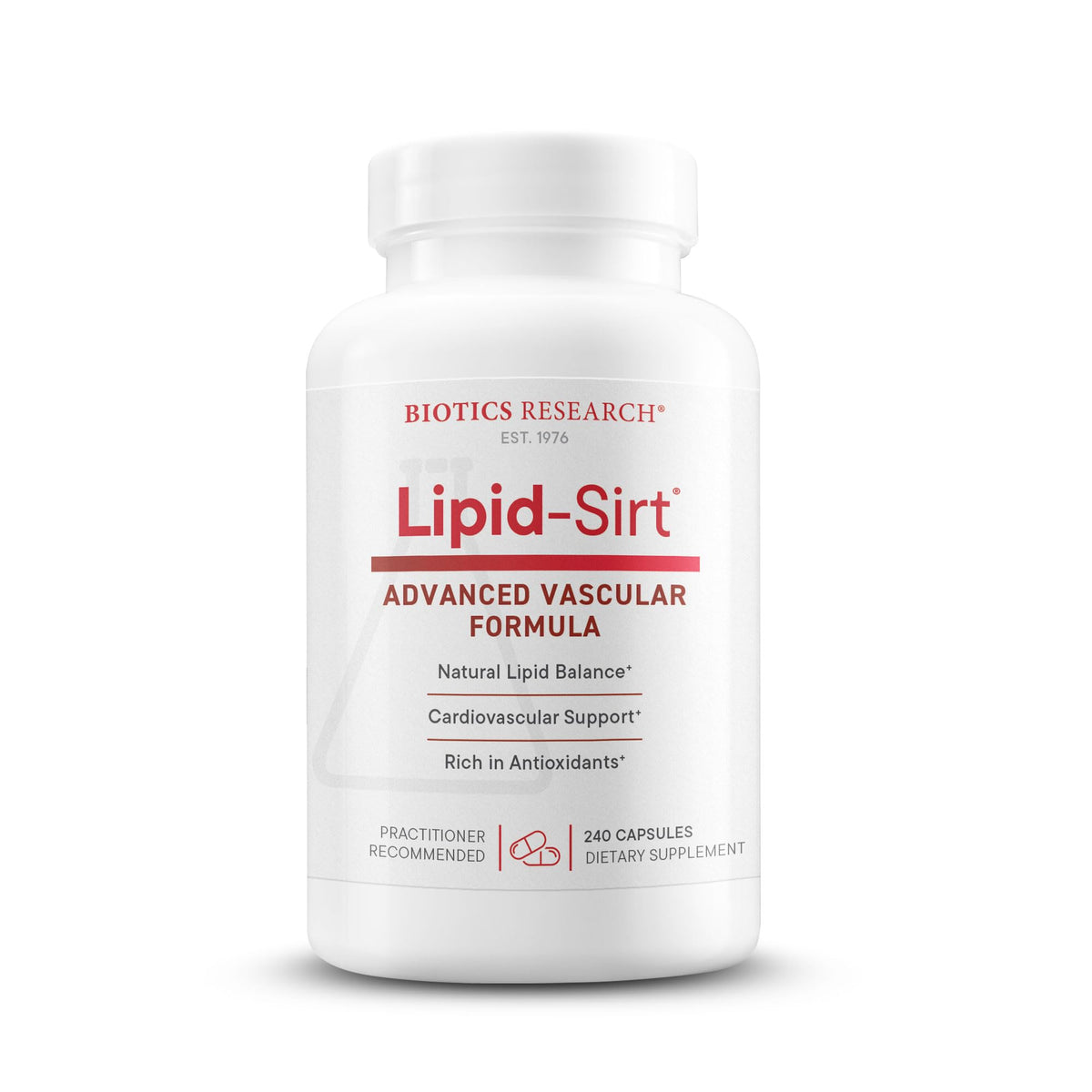 Biotics Research frasco frontal mostrando la etiqueta y beneficio de apoyo lipídico