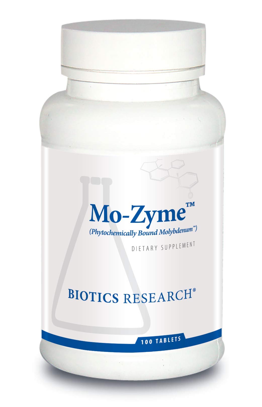 BIOTICS RESEARCH frasco frontal mostrando Mo-Zyme y dosificación clara