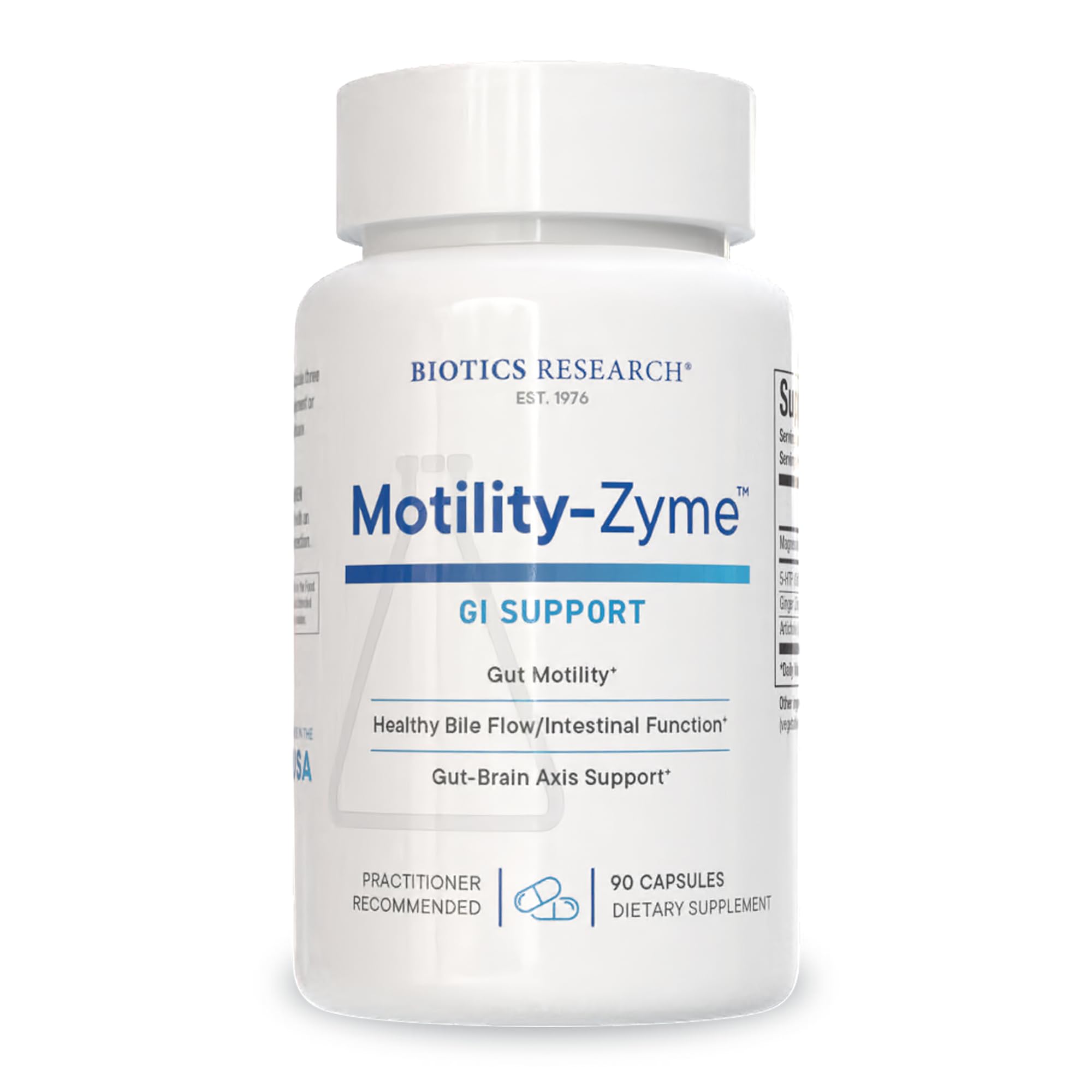 BIOTICS RESEARCH frasco Motility-Zyme frontal muestra presentación y confianza