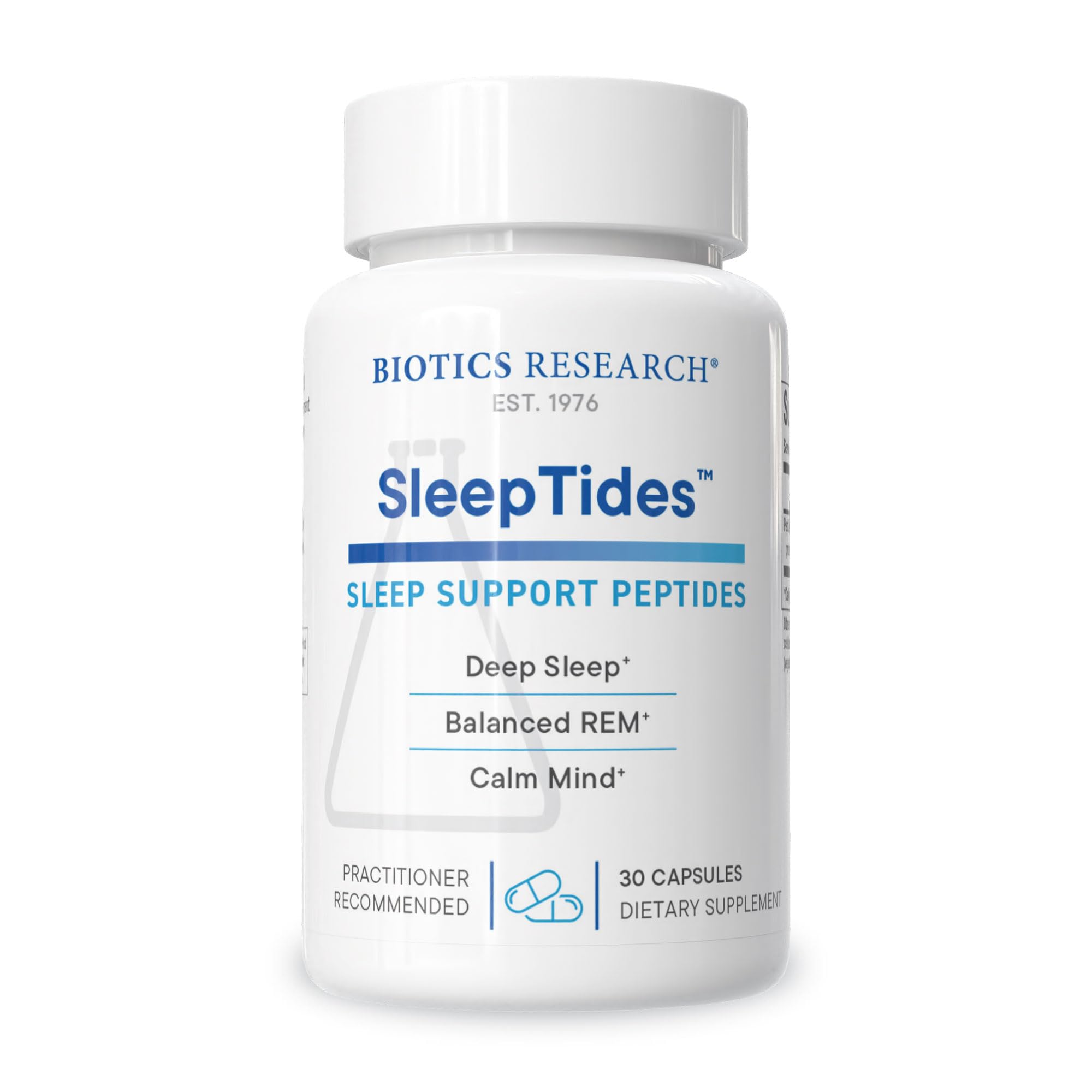 BIOTICS RESEARCH frasco SleepTides frontal mostrando envase y beneficios