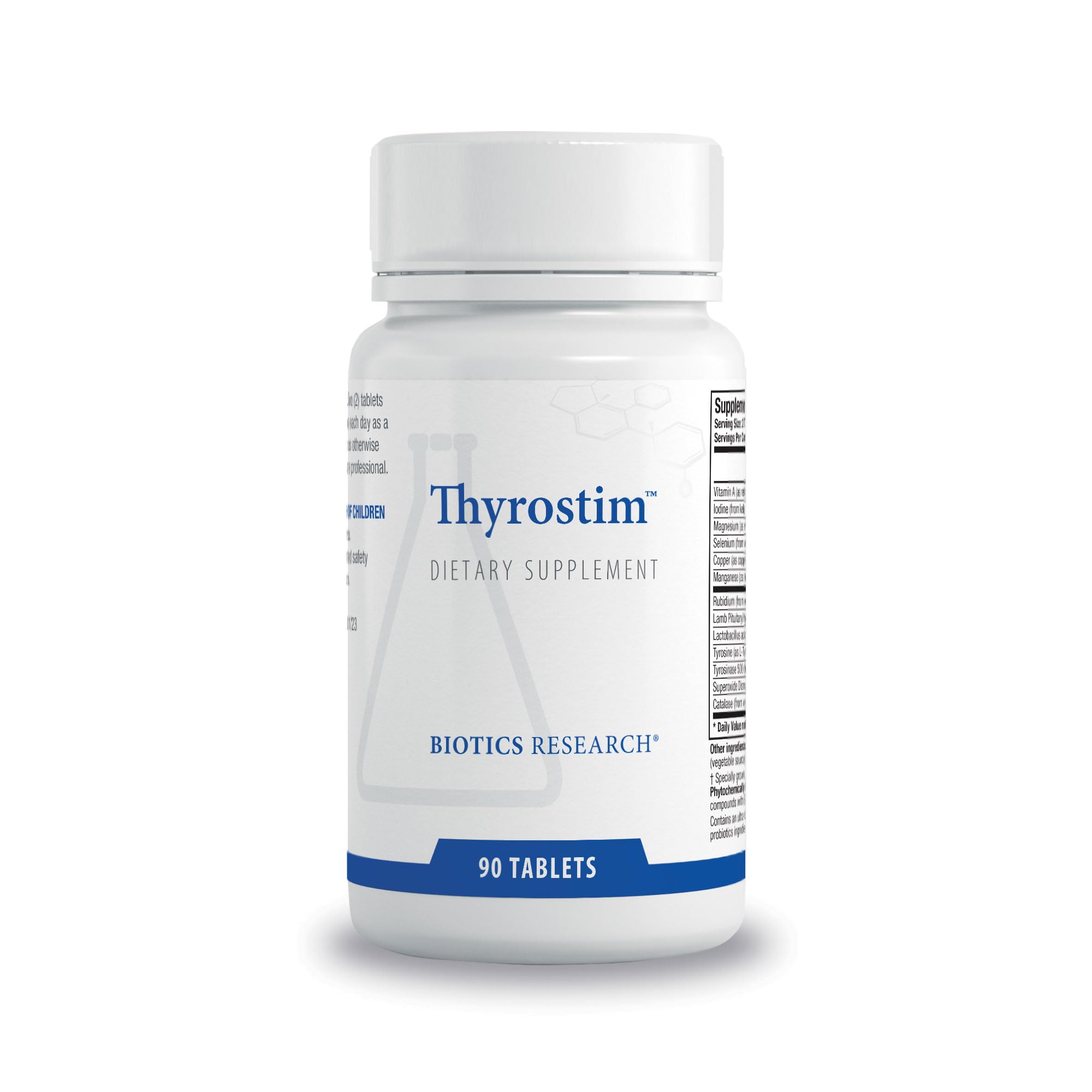 BIOTICS RESEARCH Thyrostim frontal del envase mostrando etiqueta y beneficios