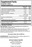 BIOTICS RESEARCH etiqueta con información nutricional y garantía de calidad