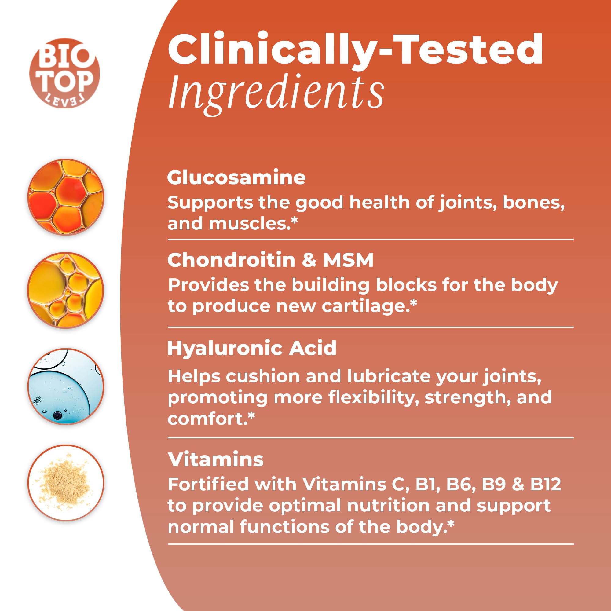 BIOTOPLEVEL detalle de etiqueta con ingredientes clave y explicación clara