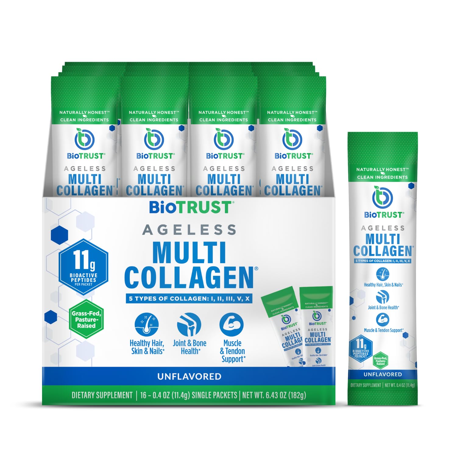 BioTrust empaque frontal mostrando sobres y beneficios visibles