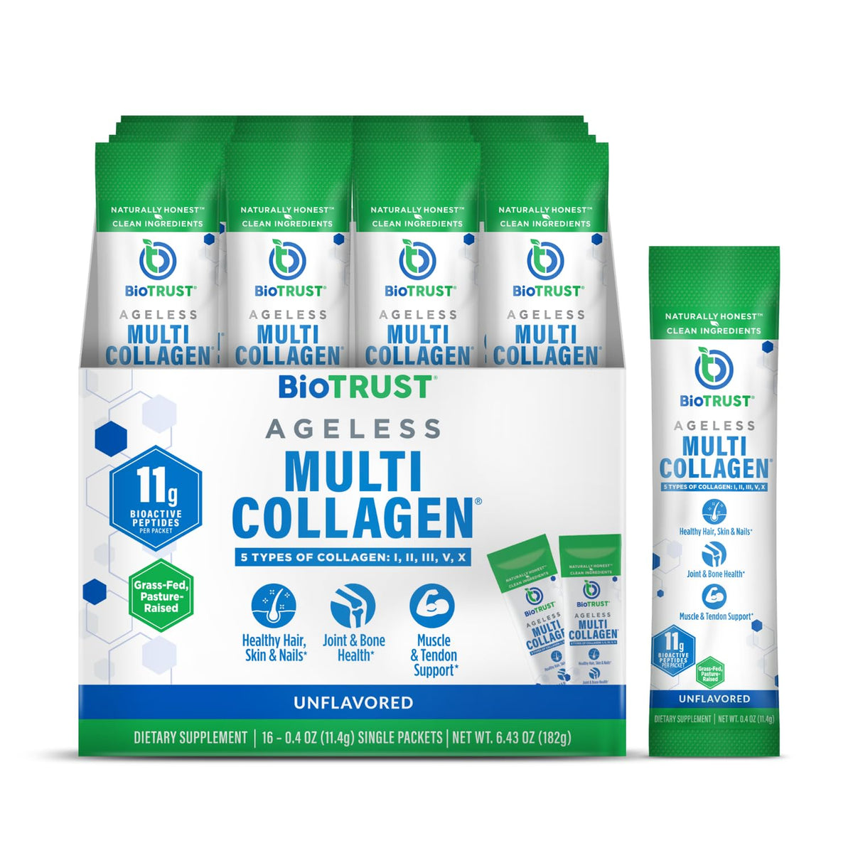 BioTrust empaque frontal mostrando sobres y beneficios visibles