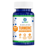 BioTrust frasco frontal de Ageless Turmeric mostrando diseño y beneficio de alta absorción