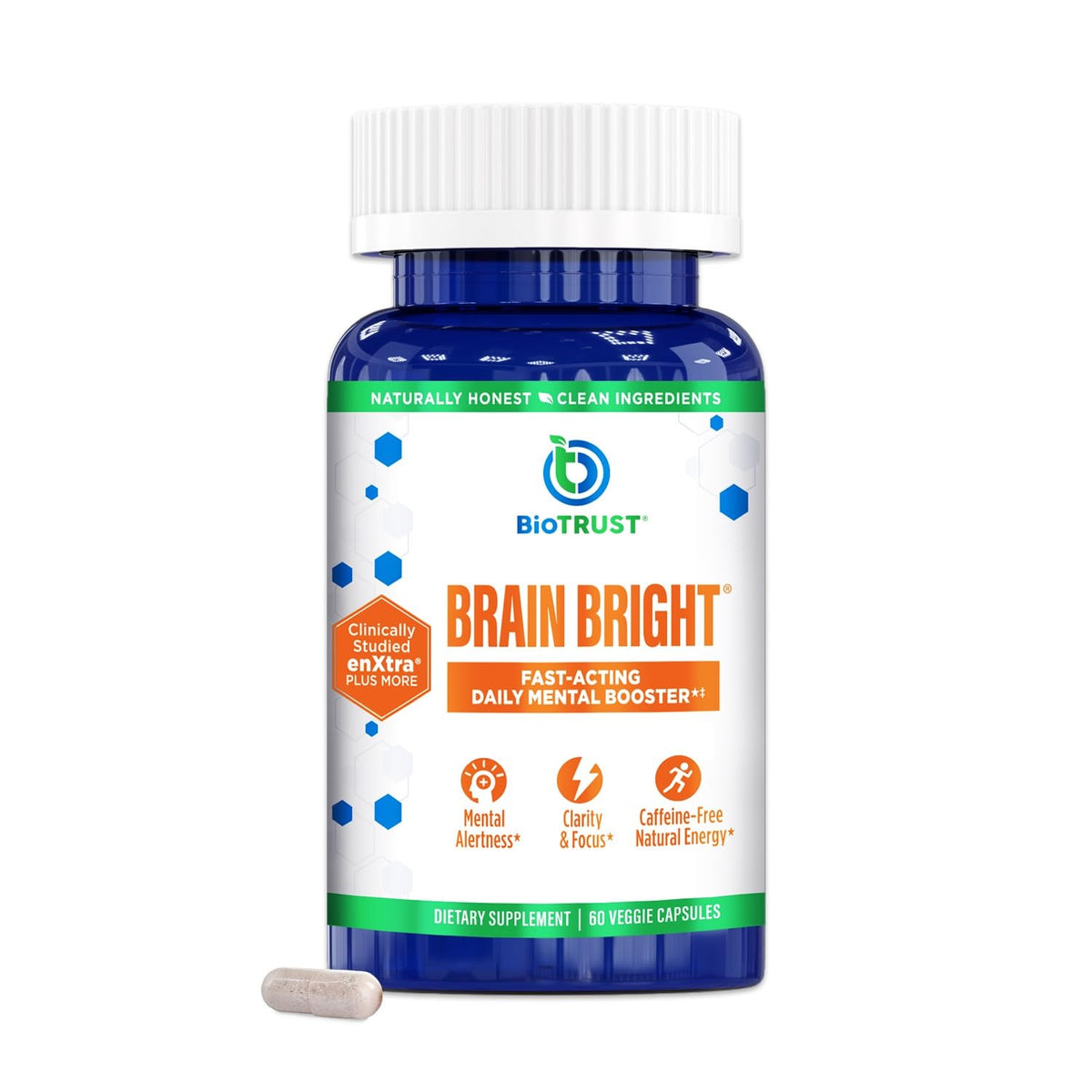 BioTrust envase frontal de Brain Bright mostrando diseño y cantidad