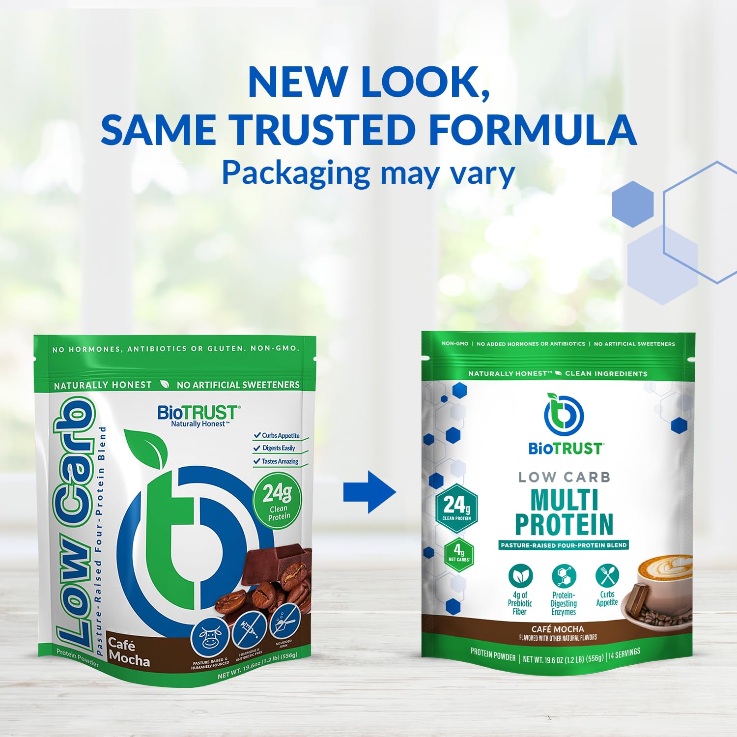 BioTrust polvo cerca resaltando textura fina y facilidad de mezcla