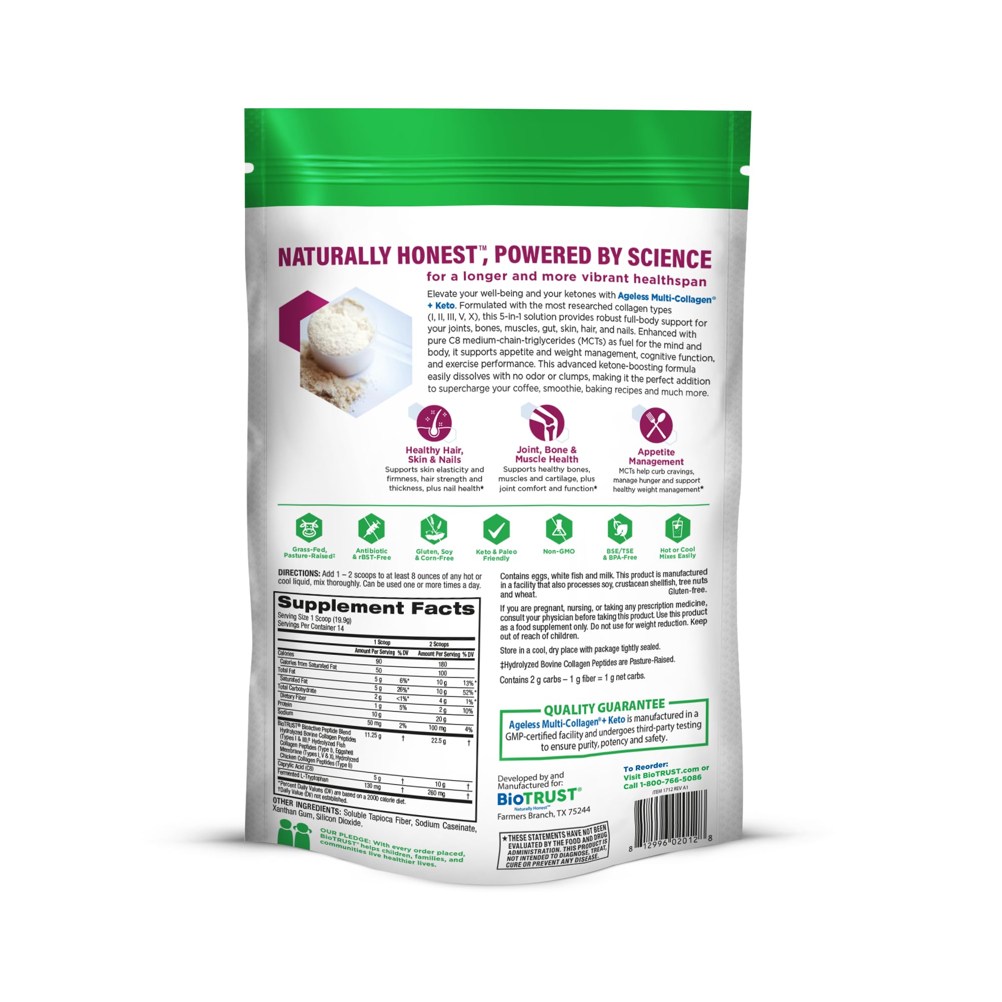 BioTrust ración medida junto a frutas para visualizar tamaño de porción