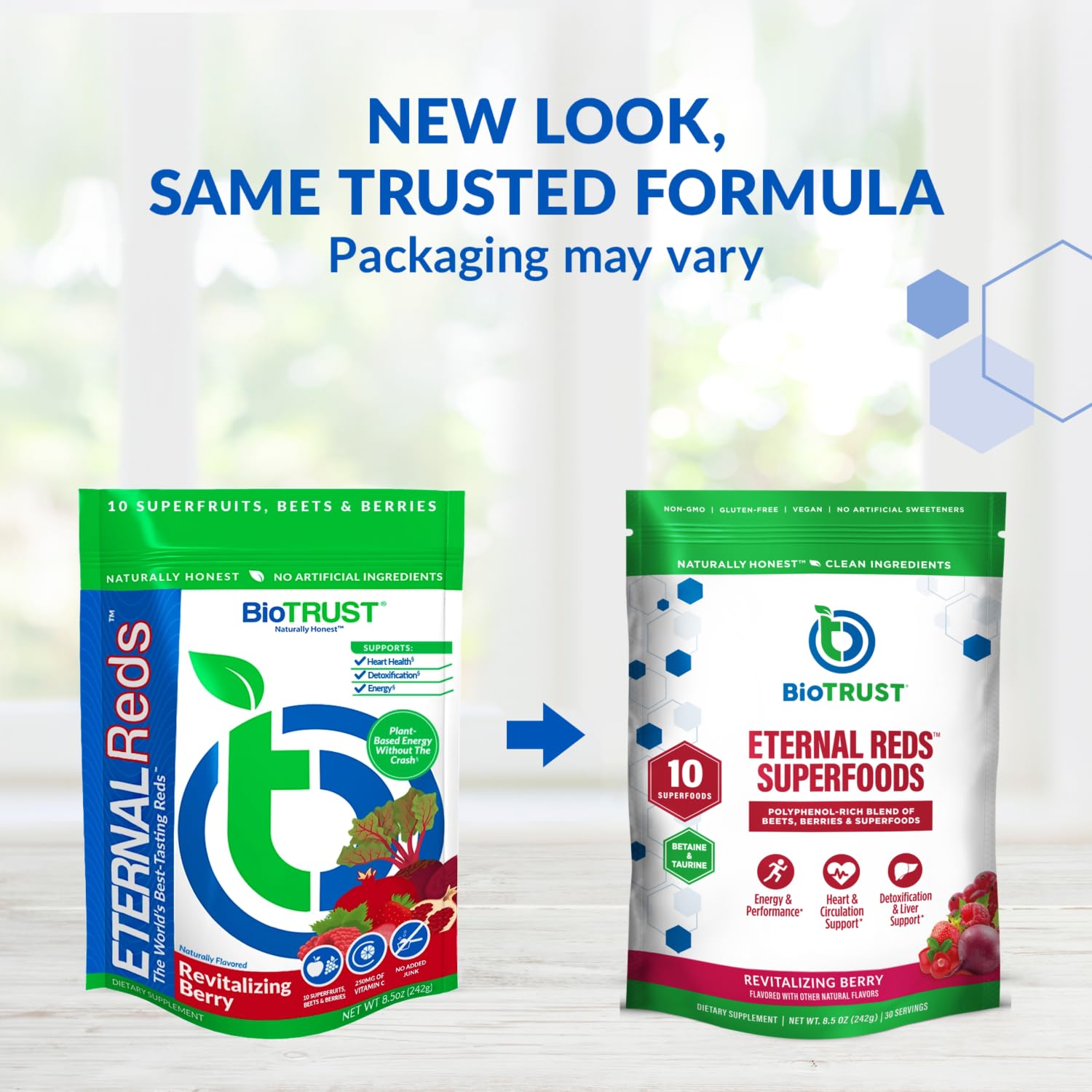 BioTrust polvo en primer plano que muestra textura fina y mezcla fácil