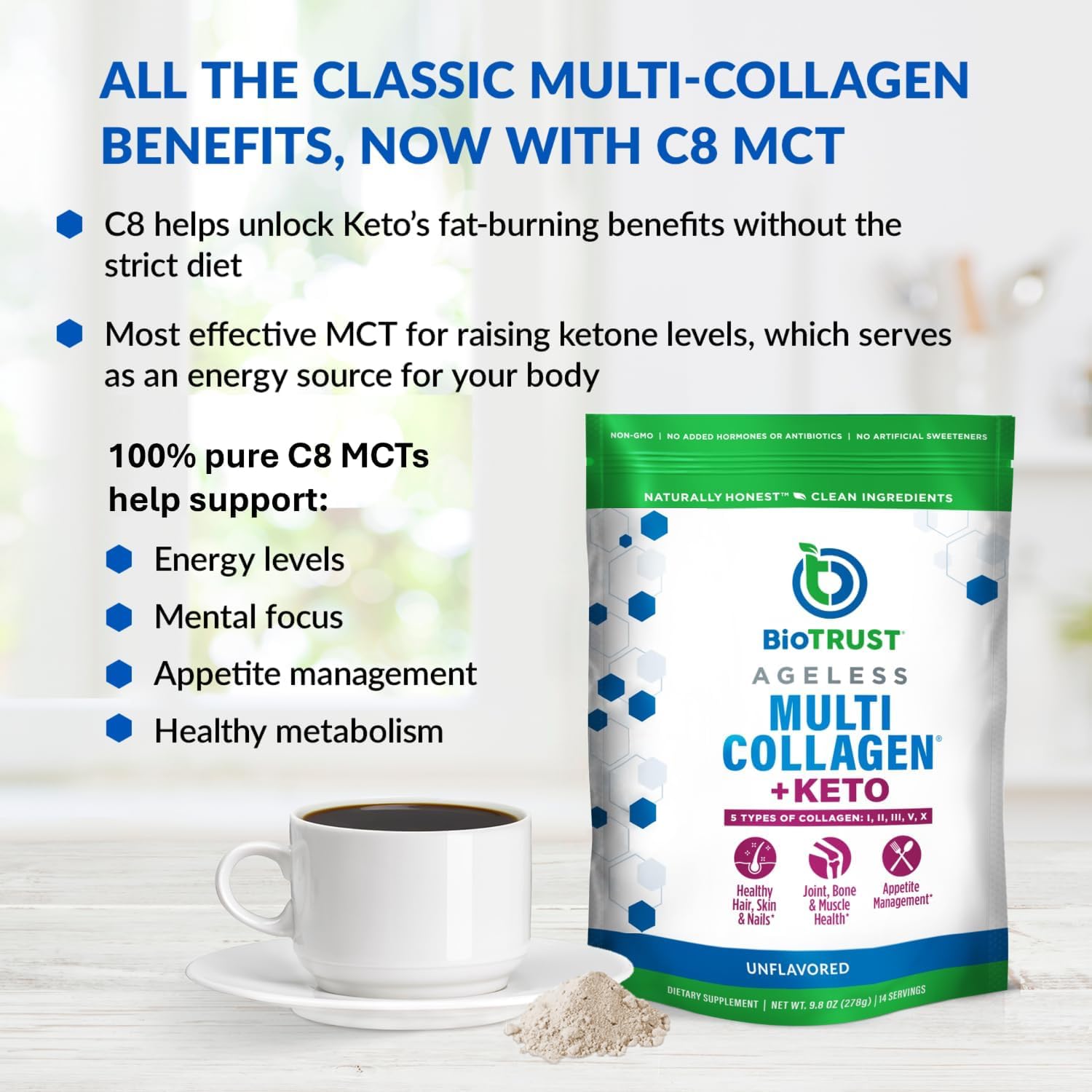 BioTrust etiqueta de ingredientes destacando fuentes de colágeno premium