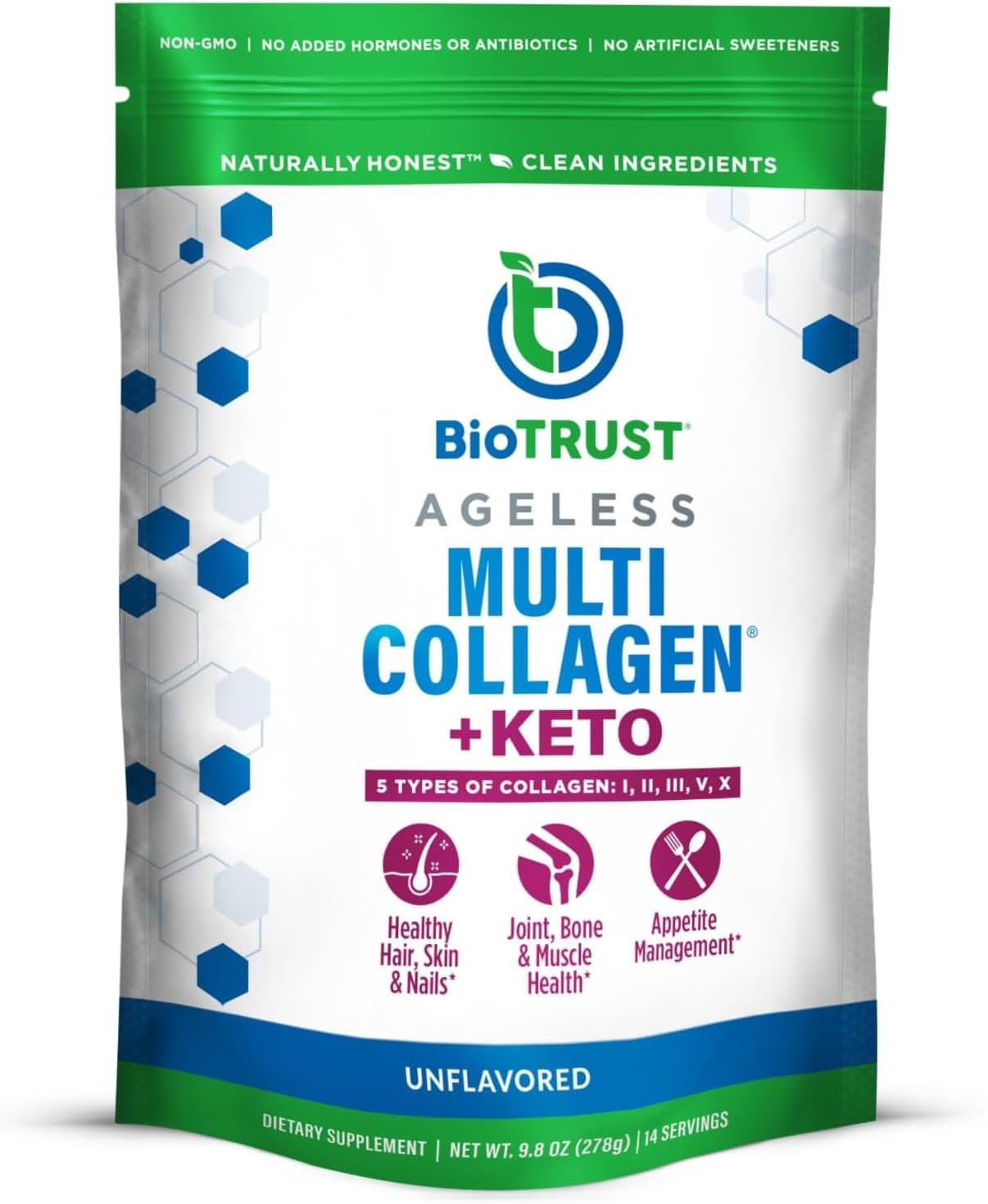 BioTrust envase frontal del producto mostrando marca y diseño informativo