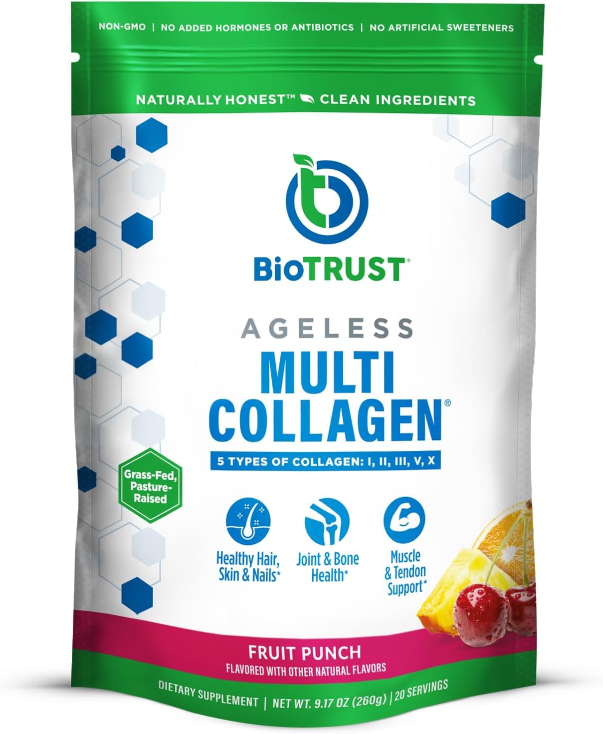 BioTrust empaque frontal Fruit Punch mostrando presentación y beneficios