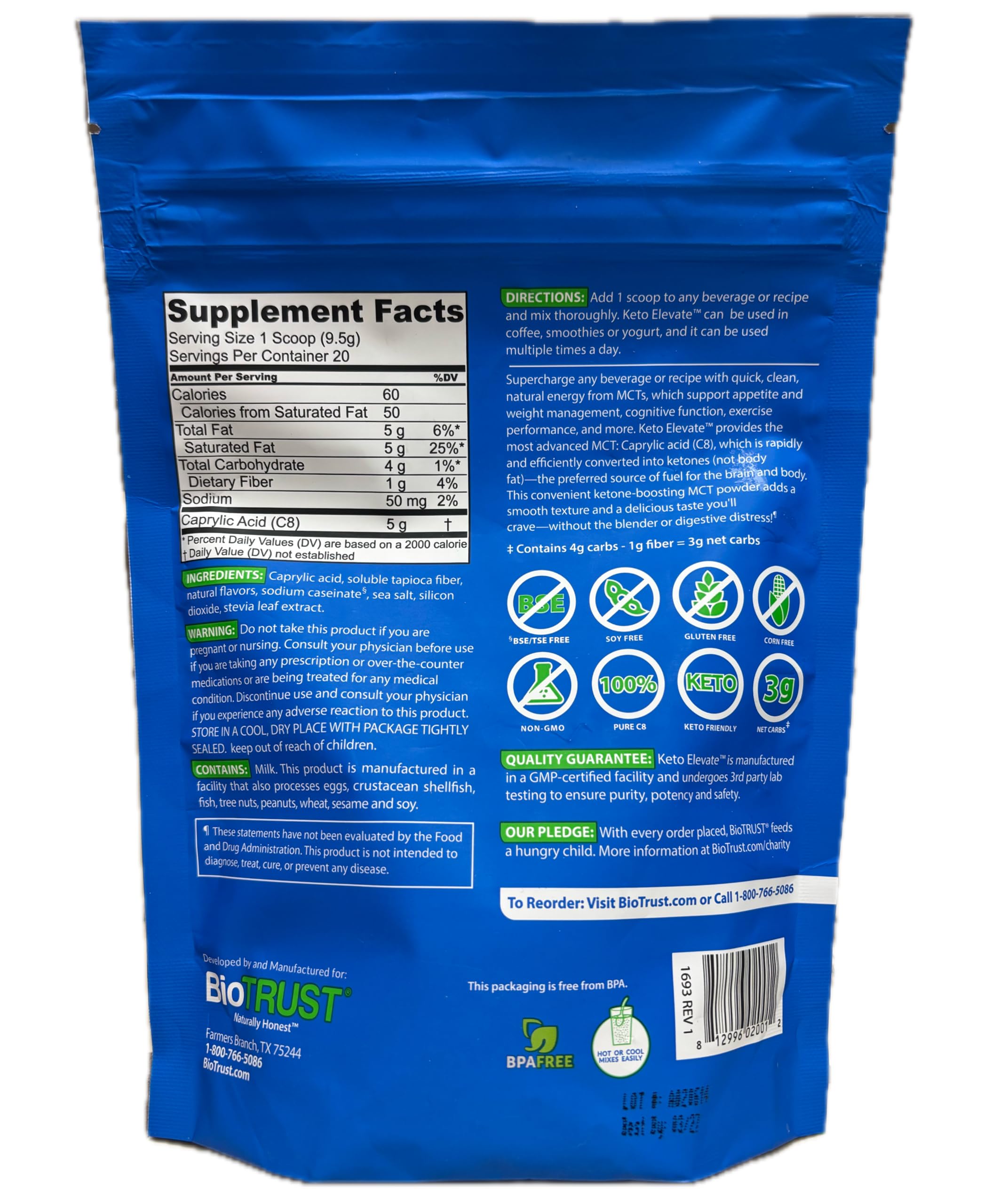 BioTrust Keto Elevate en mesa de desayuno energía limpia y enfoque mental