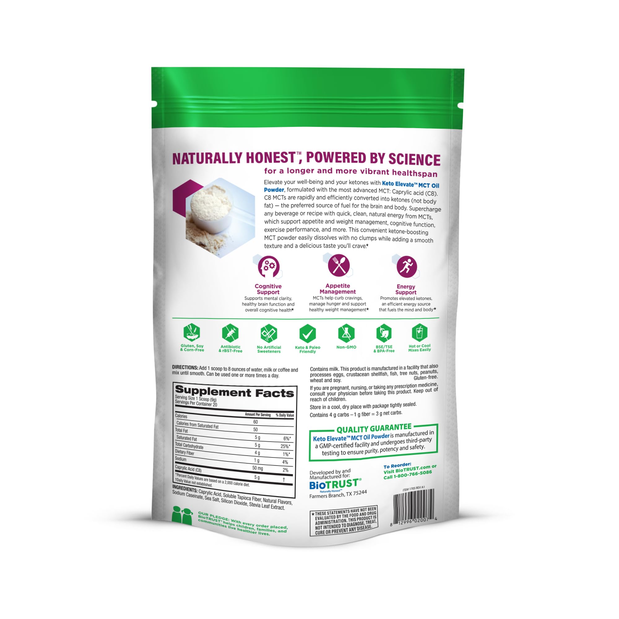 BioTrust polvo incorporado en receta cetogénica ofreciendo saciedad