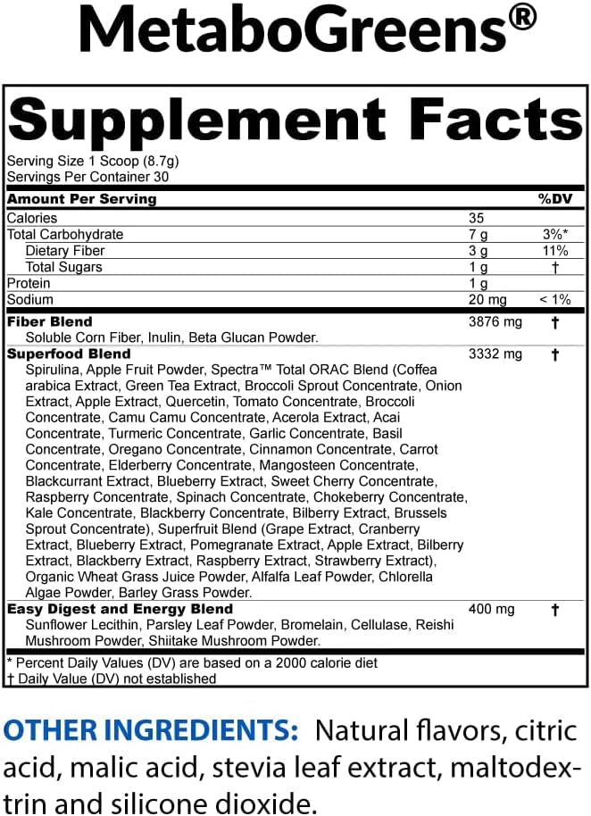 BioTrust disposición de frutas y hojas verdes que componen los ingredientes