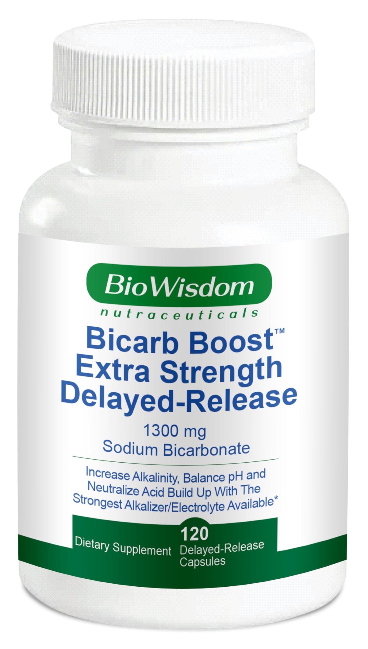 BioWisdom Bicarb Boost frente del empaque mostrando dosis y beneficios claros