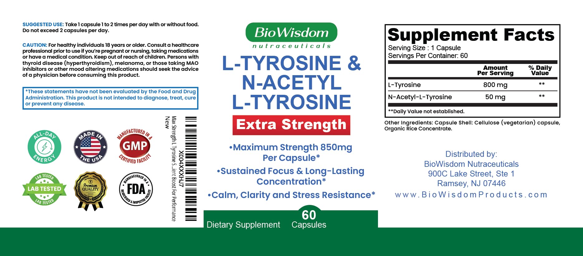 BioWisdom Nutraceuticals frasco con sello de calidad cGMP y registro FDA