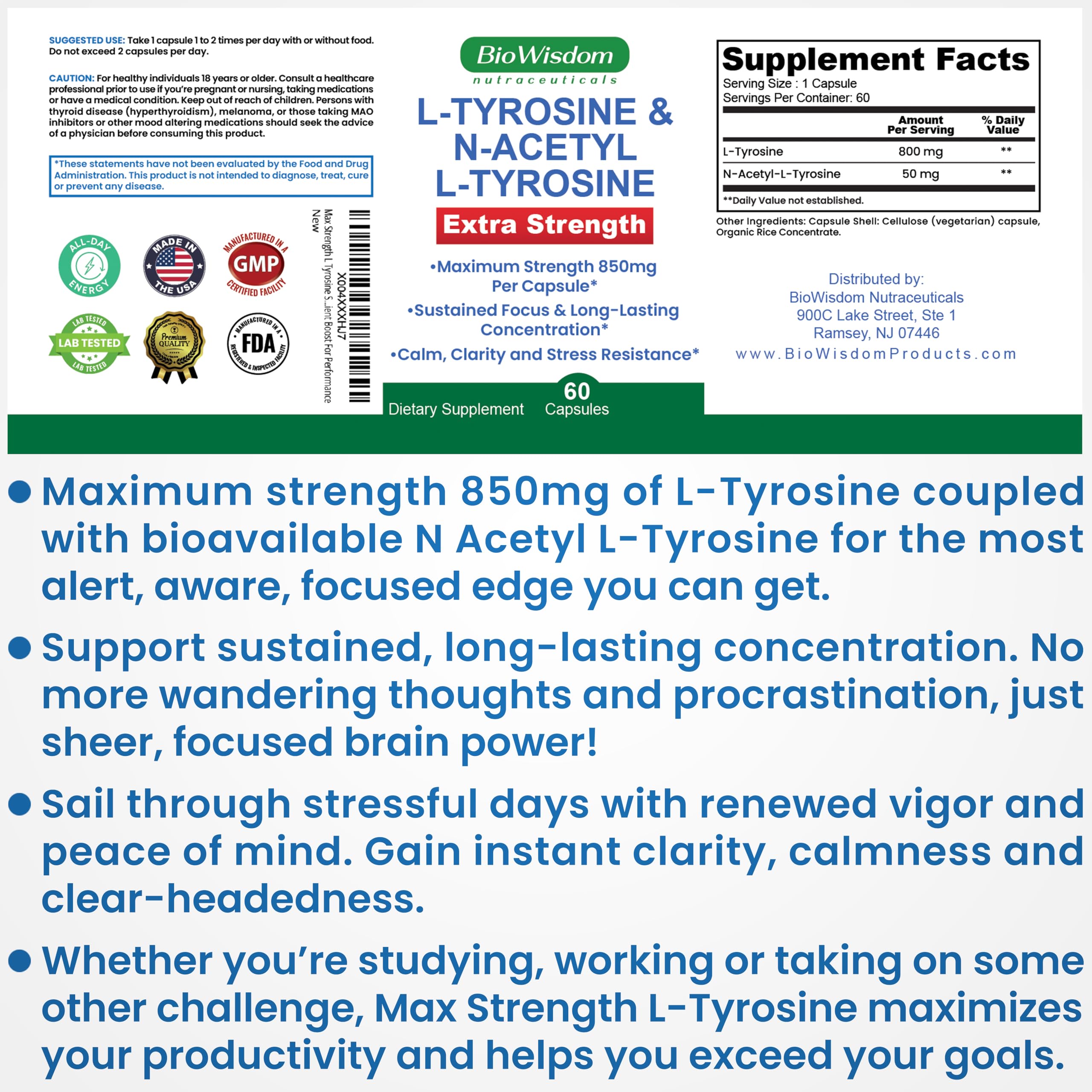 BioWisdom Nutraceuticals estudiante usa cápsula antes de estudiar para concentración