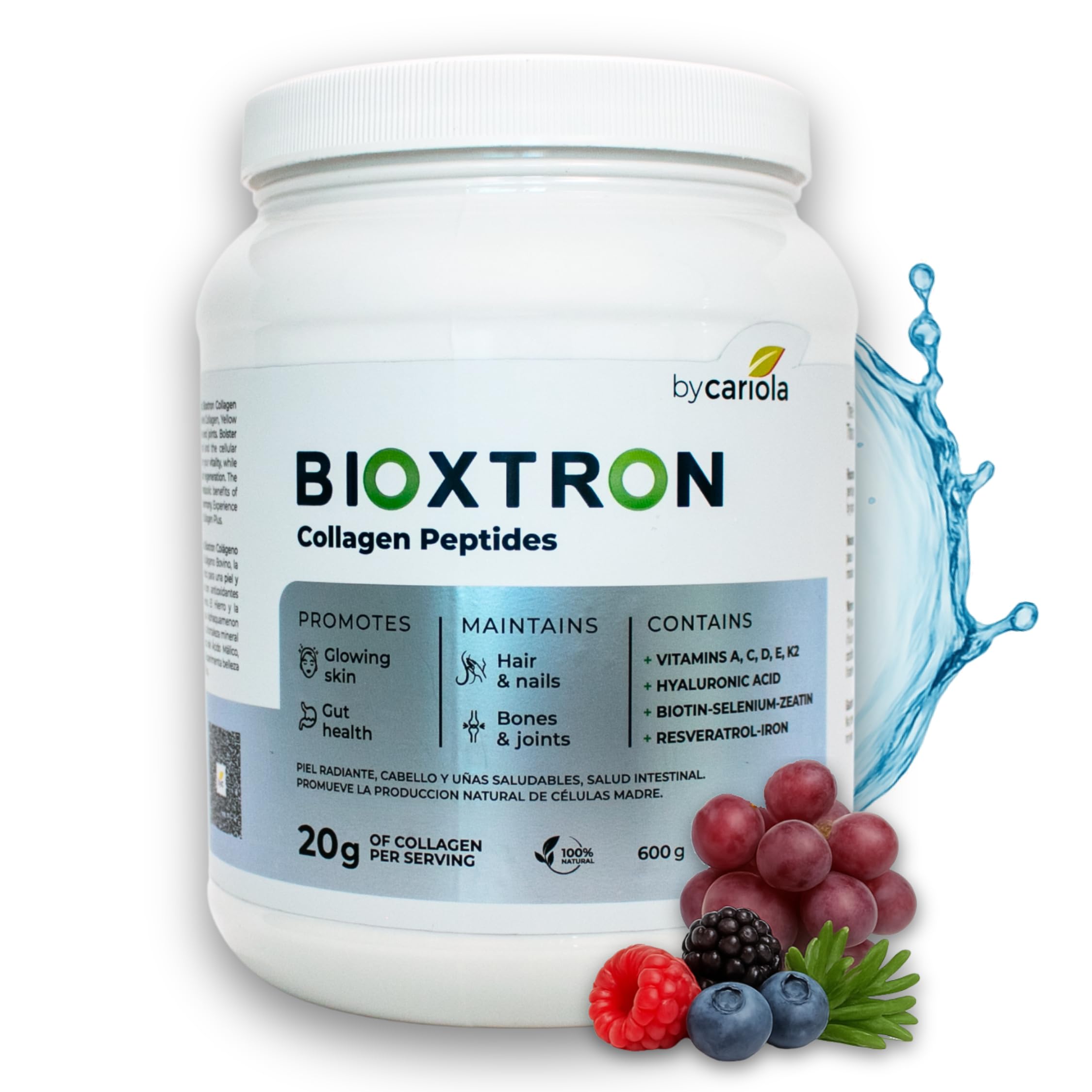 Bioxtron frasco frontal del polvo mostrando etiqueta y beneficio de soporte beauty