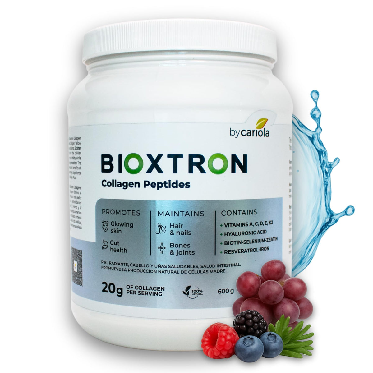 Bioxtron frasco frontal del polvo mostrando etiqueta y beneficio de soporte beauty
