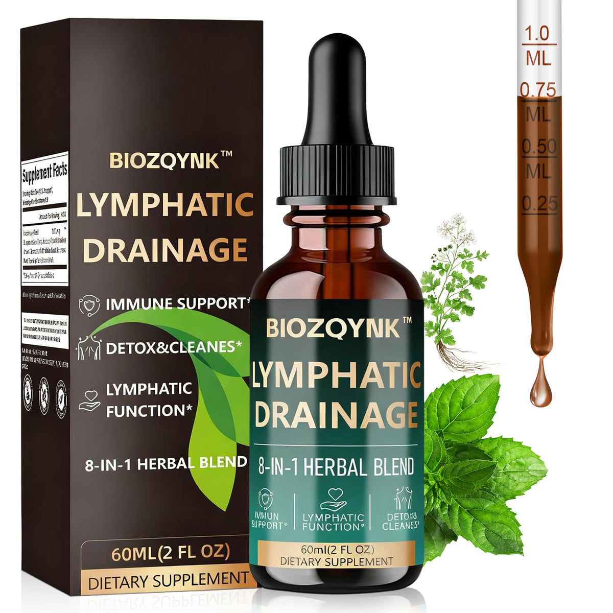 BIOZQYNK frasco frontal mostrando diseño y cantidad, transmite confianza