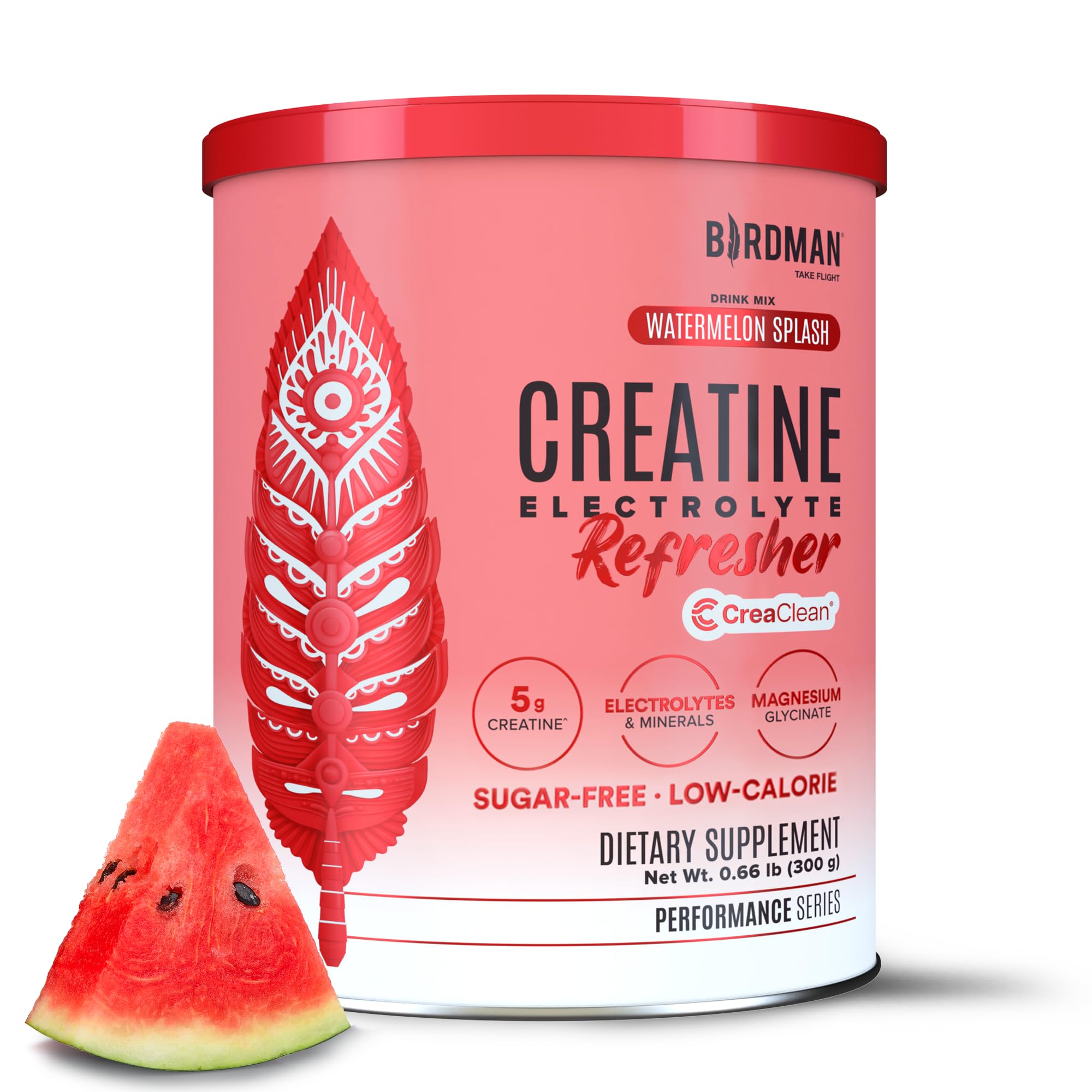 BIRDMAN envase frontal del Creatine Refresher con sabor sandía, muestra claridad de ingredientes