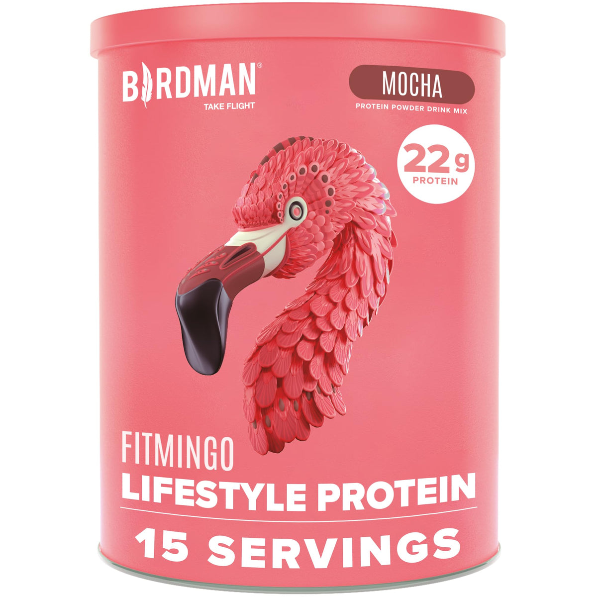 BIRDMAN Fitmingo frente del envase mostrando información clara y sabor mocha