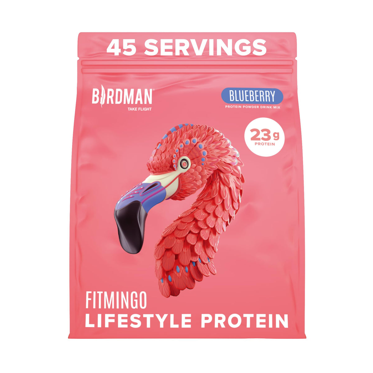 BIRDMAN frasco frontal del producto mostrando etiqueta y beneficio proteico
