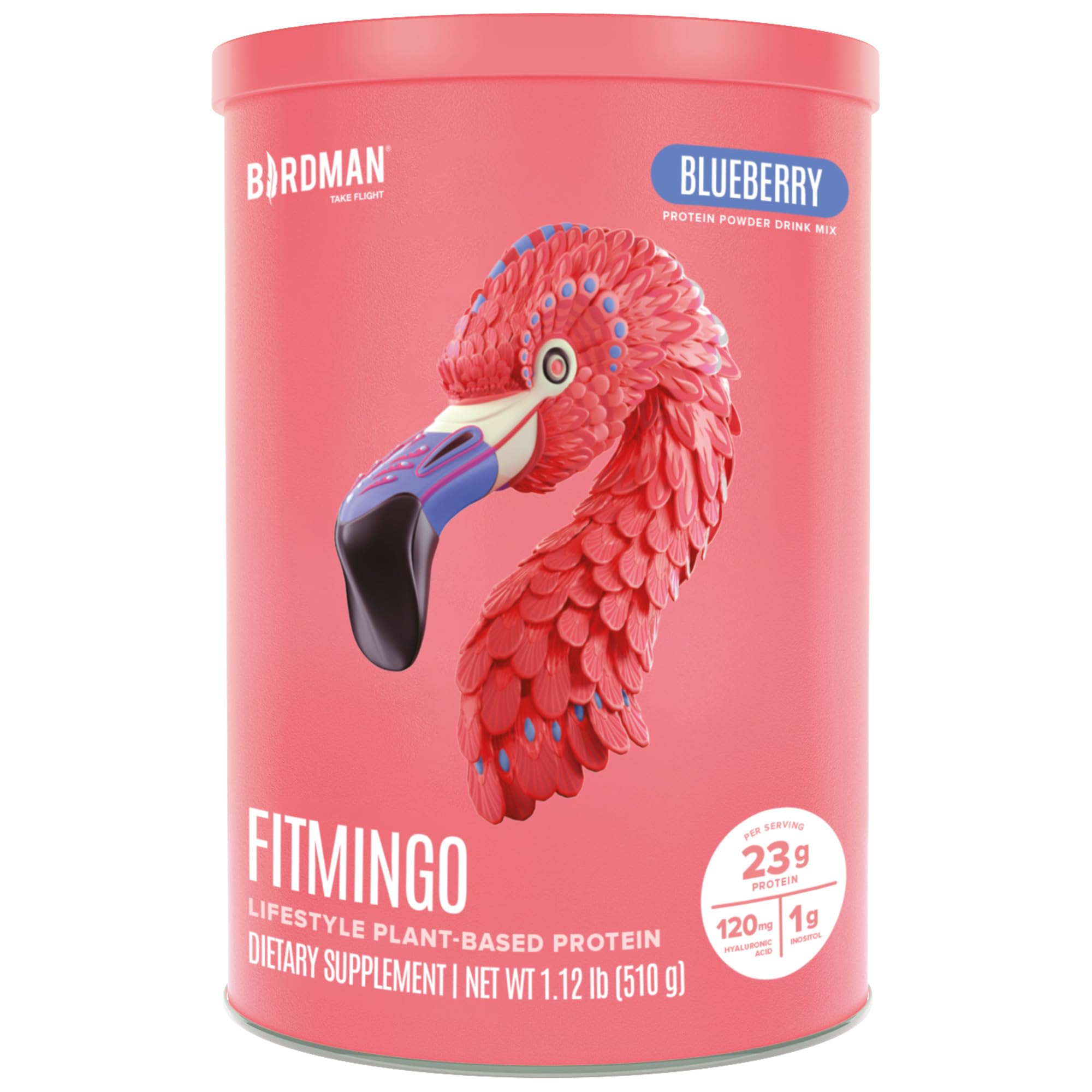 BIRDMAN envase frontal de Fitmingo mostrando sabor arándano y beneficios