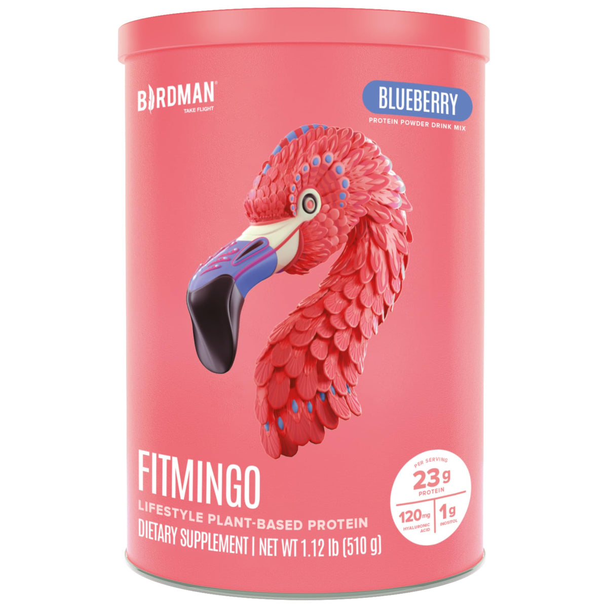 BIRDMAN envase frontal de Fitmingo mostrando sabor arándano y beneficios