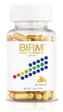BIRM frasco frontal mostrando la marca y 90 cápsulas, beneficio tranquilidad