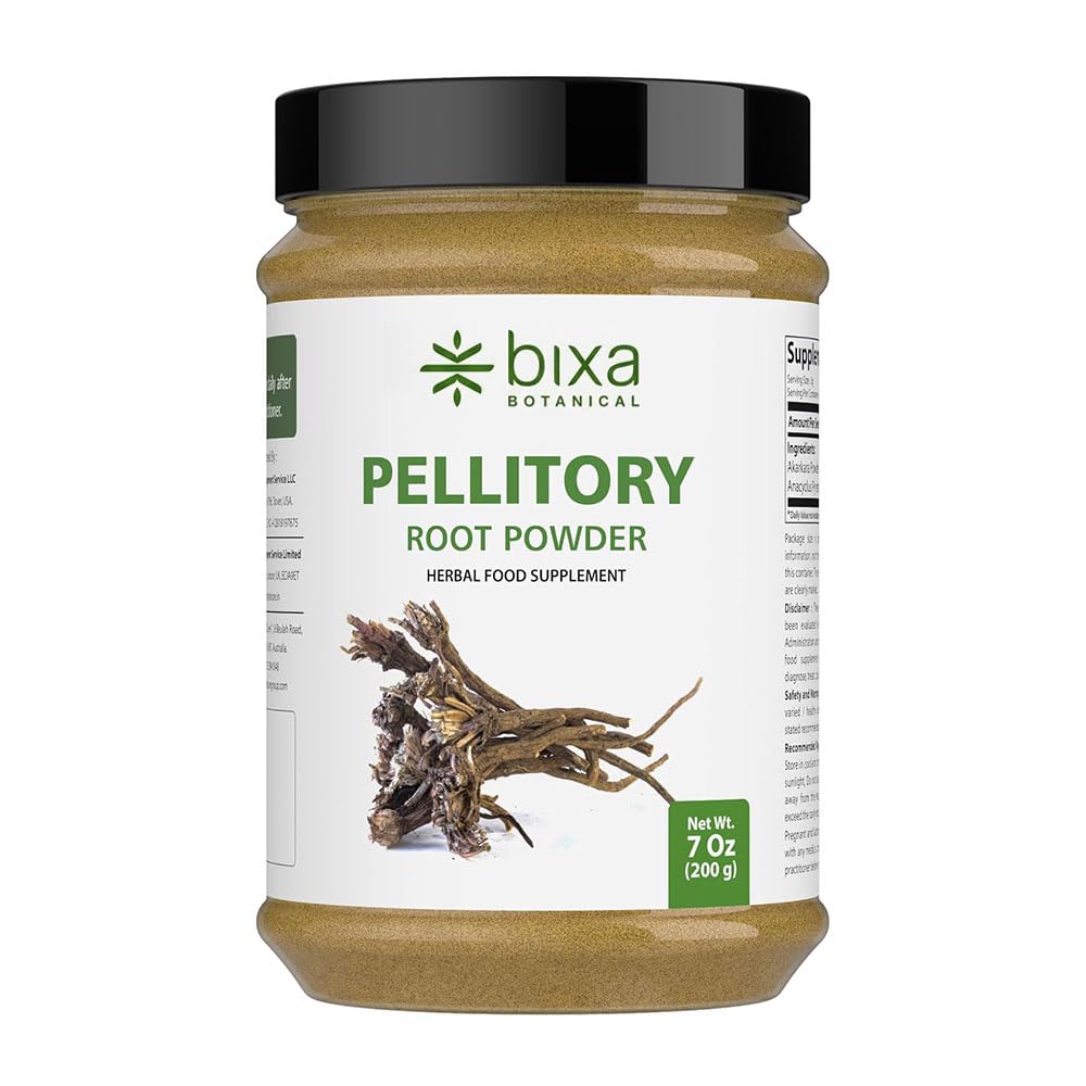bixa BOTANICAL frente del empaque de polvo de pellitory mostrando envase sellado y peso 200 g