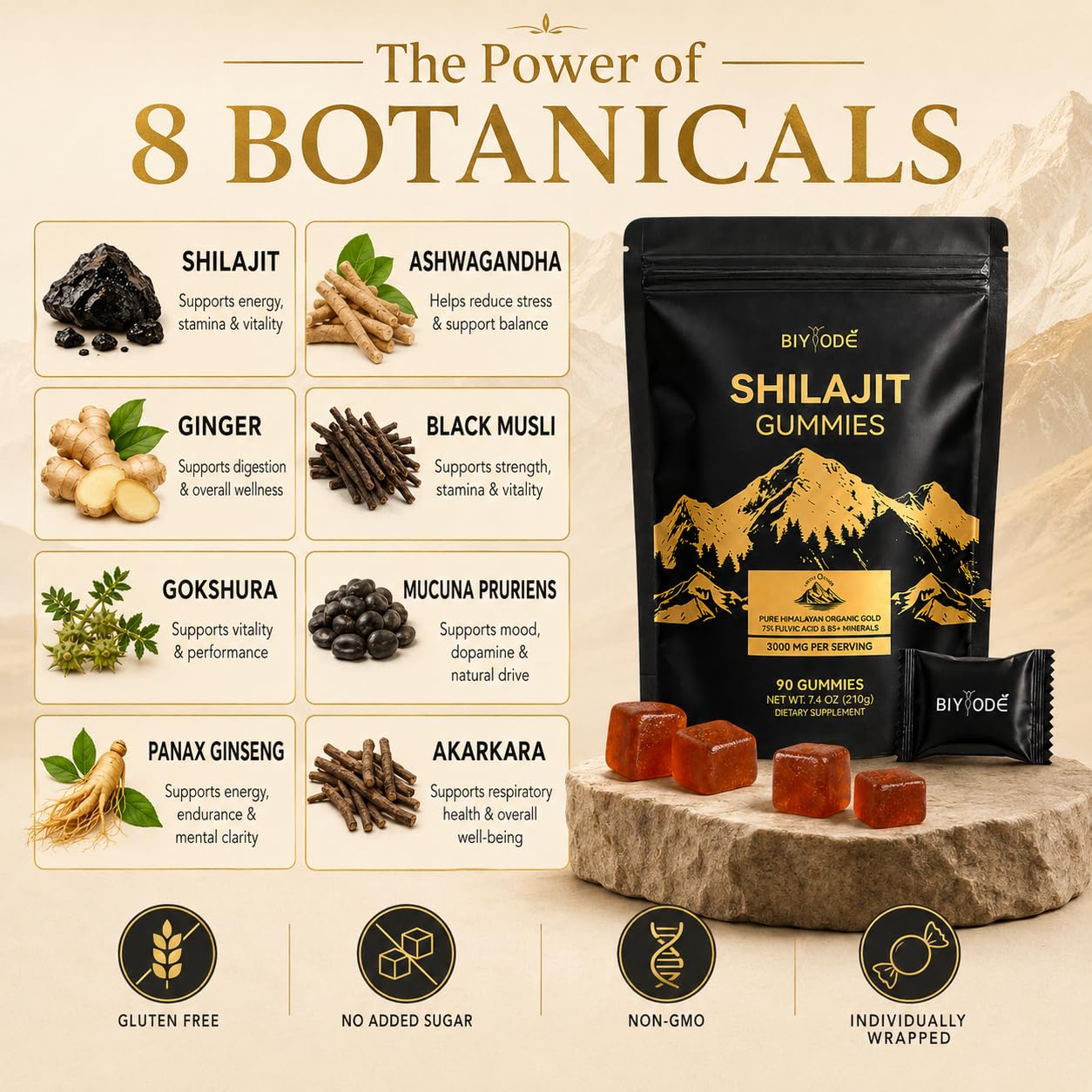 BIYODE etiqueta con listado de ingredientes y beneficios visibles
