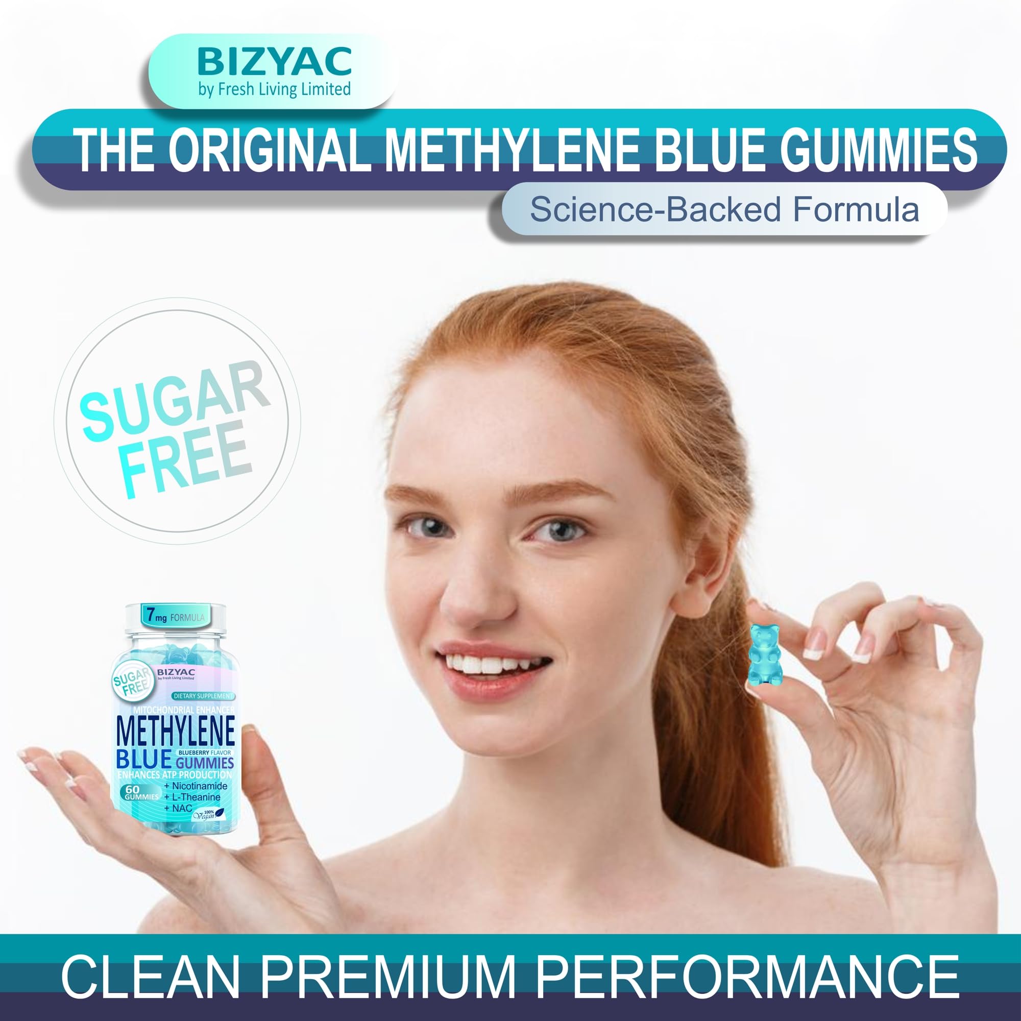 BIZYAC gominolas junto a portátil en escritorio para foco y productividad