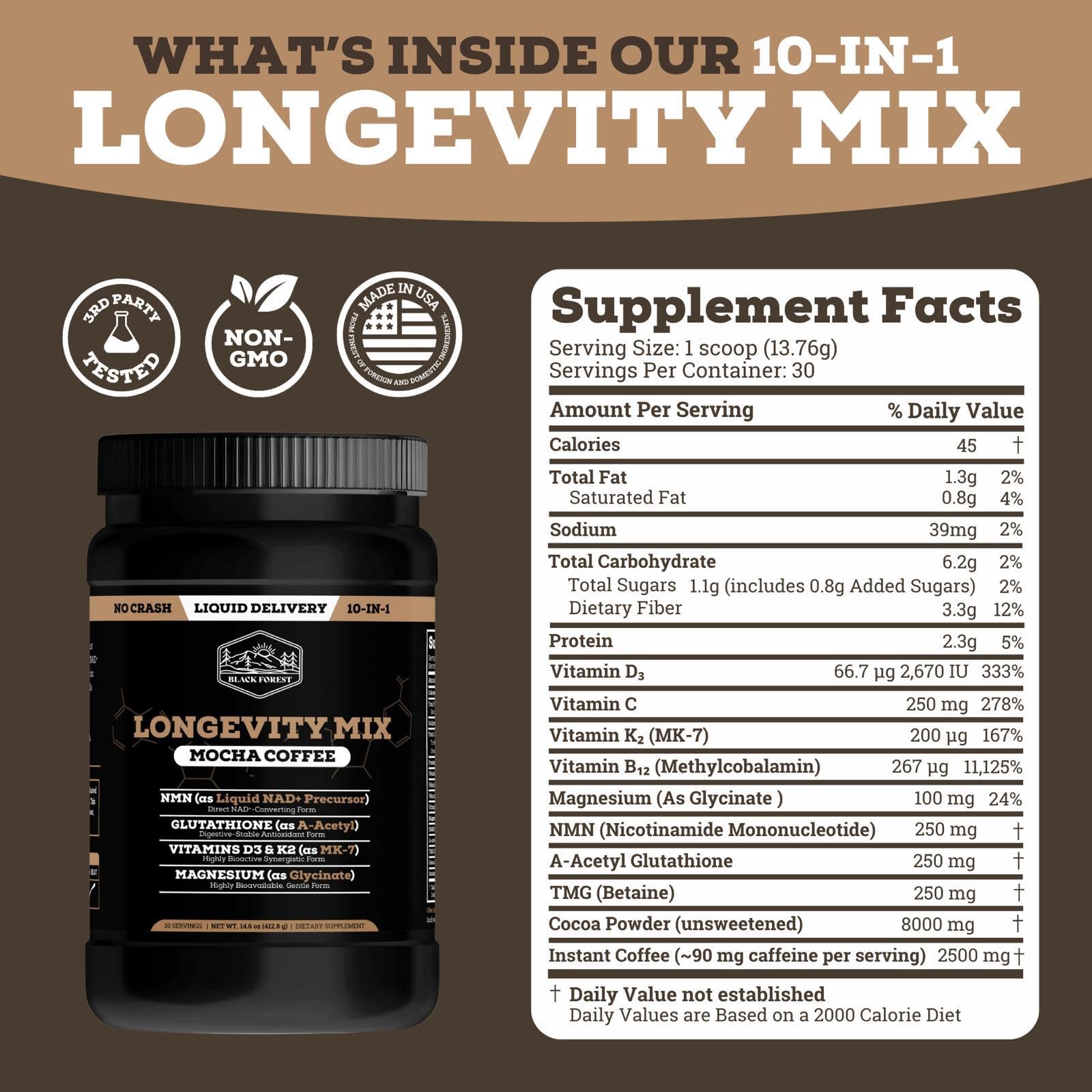 Black Forest etiqueta nutricional legible con ingredientes clave