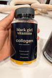 Black Girl Vitamins comparación de tamaño de gomita junto a monedas