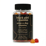 Black Girl Vitamins envase frontal fresa, fácil identificación de nutrientes