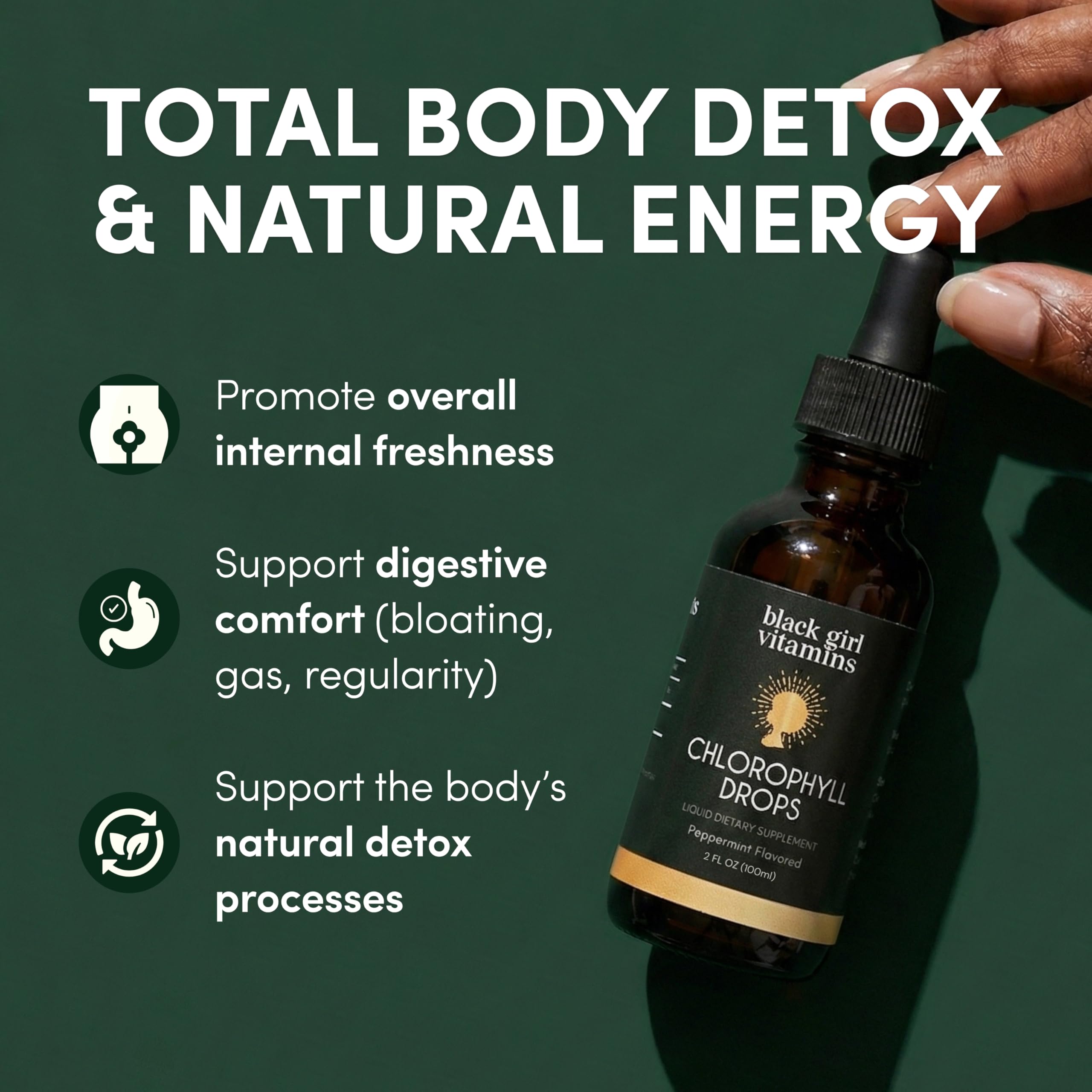 Black Girl Vitamins gota cayendo en vaso con agua para hidratación fácil