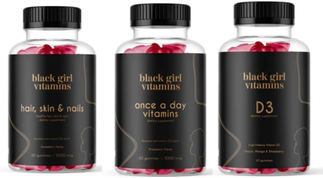 Black Girl Vitamins frontal del paquete mostrando el set y beneficios rápidos