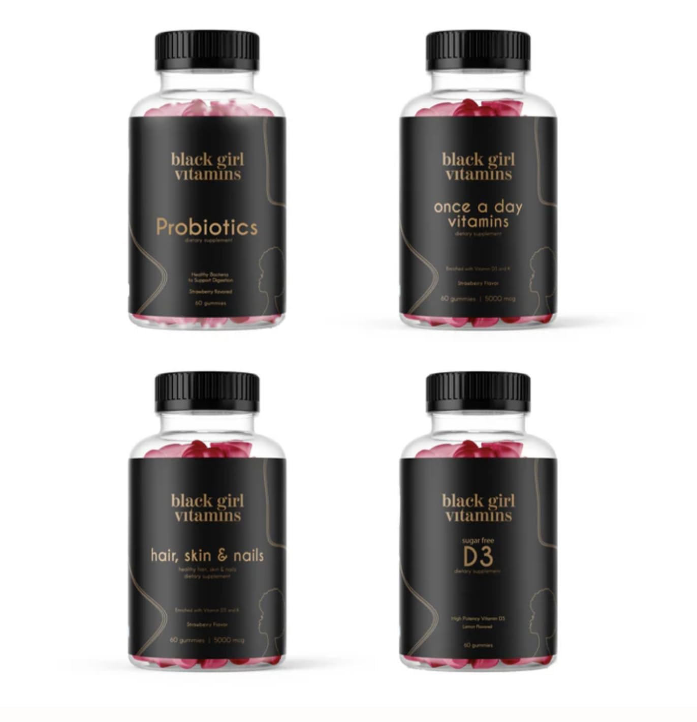 Black Girl Vitamins envase frontal mostrando el pack completo y beneficios