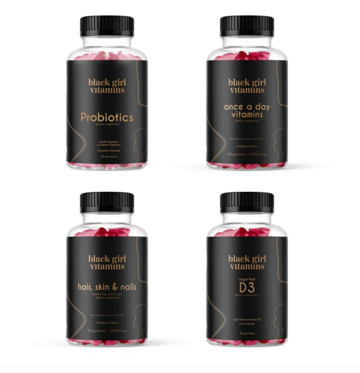 Black Girl Vitamins envase frontal mostrando el pack completo y beneficios