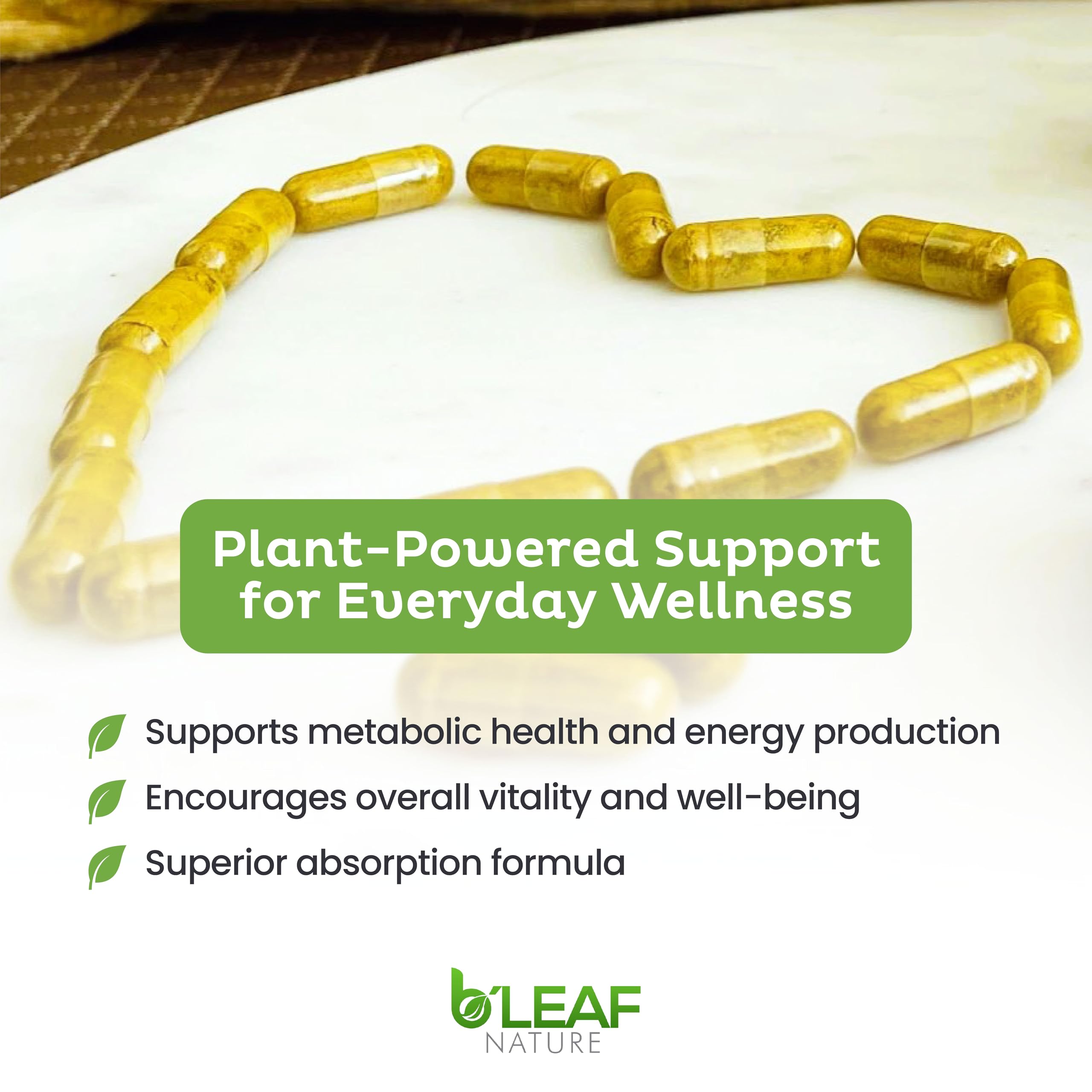 B'Leaf Nature primer plano de la cápsula y revestimiento fitosómico, beneficio mejor absorción