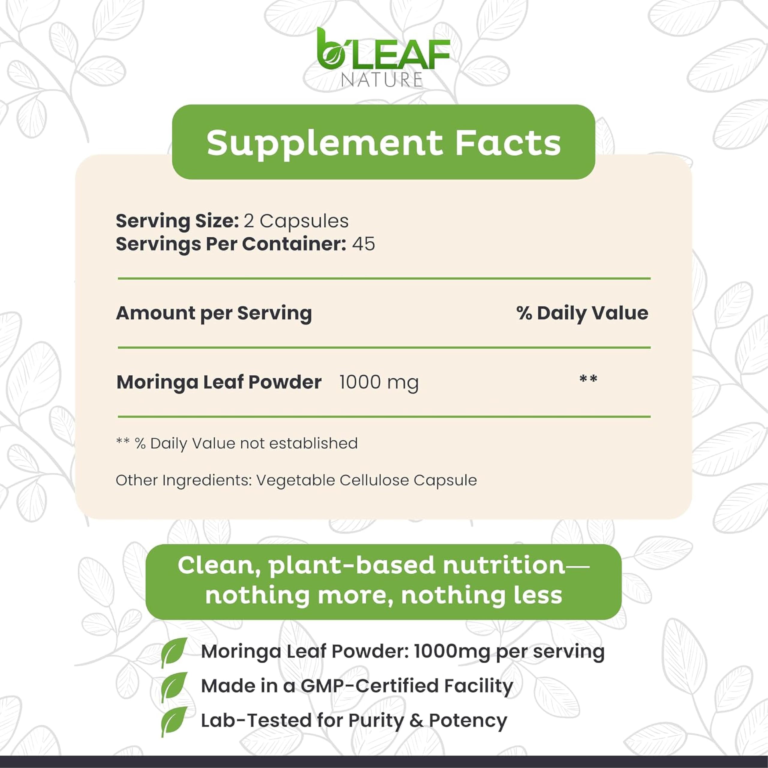 B'LEAF NATURE cápsulas veganas alineadas sobre fondo blanco para uso diario